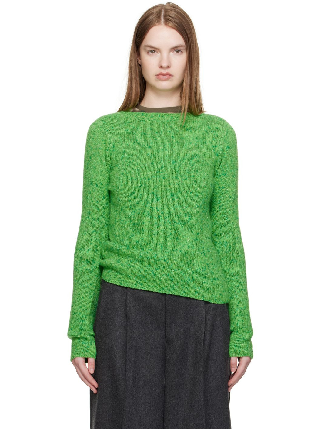 Green Cashmere Melange Knit Sweater - 1