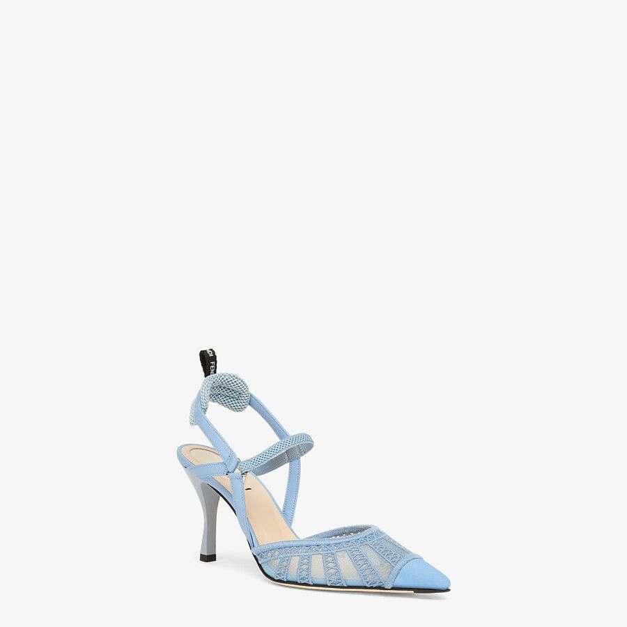 Light blue micromesh high-heeled slingbacks - 2