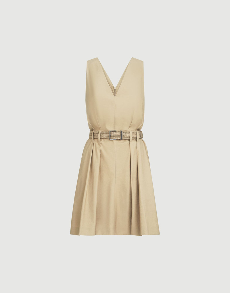 Techno cotton textured twill belted dress with monili 1
