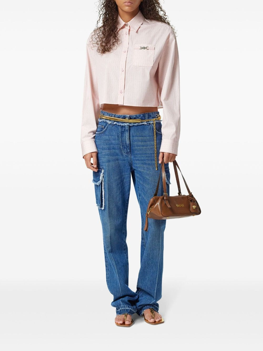Pinstripe Chain cropped shirt - 3