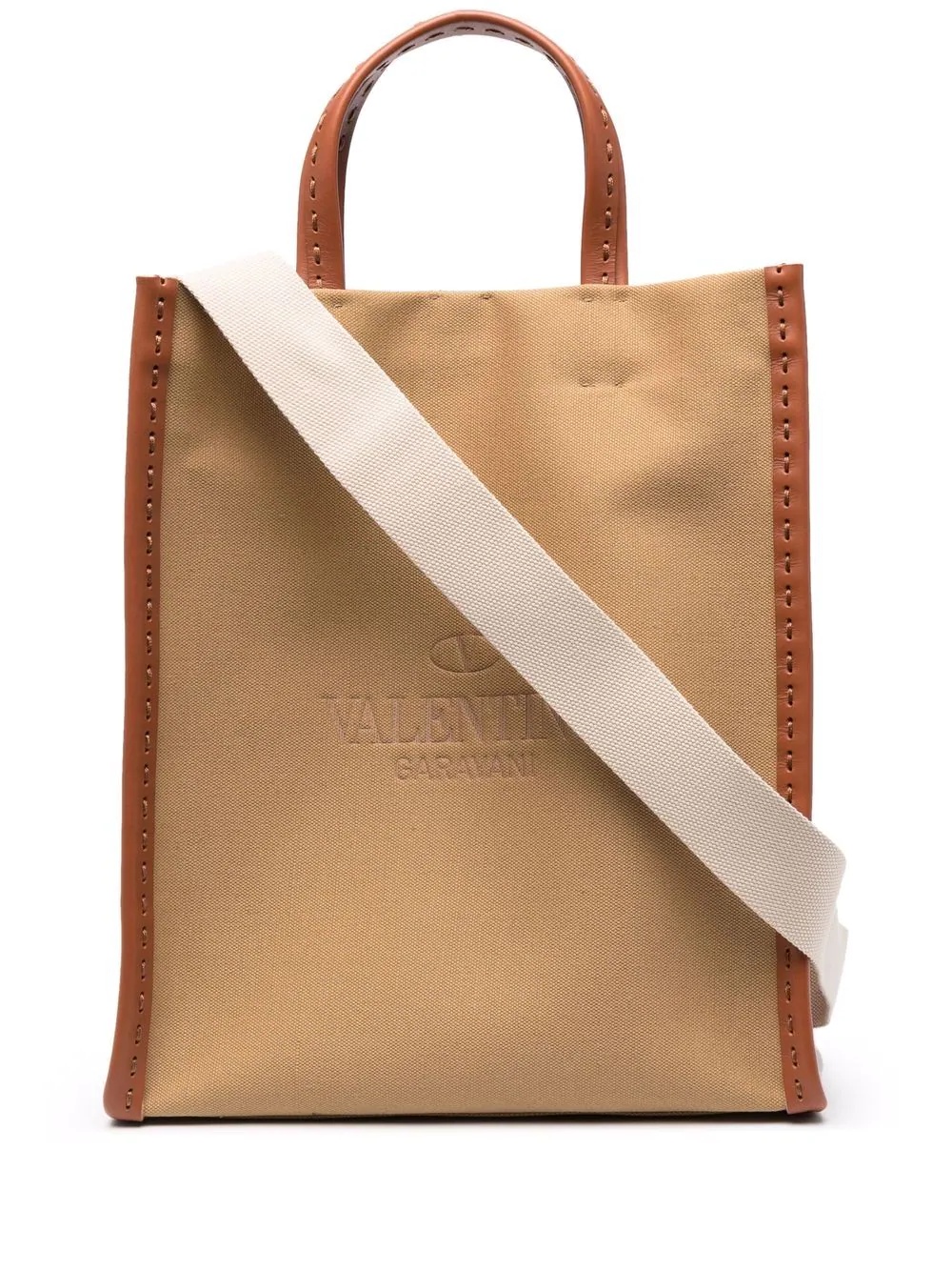 debossed-logo contrasting-trim tote bag - 1