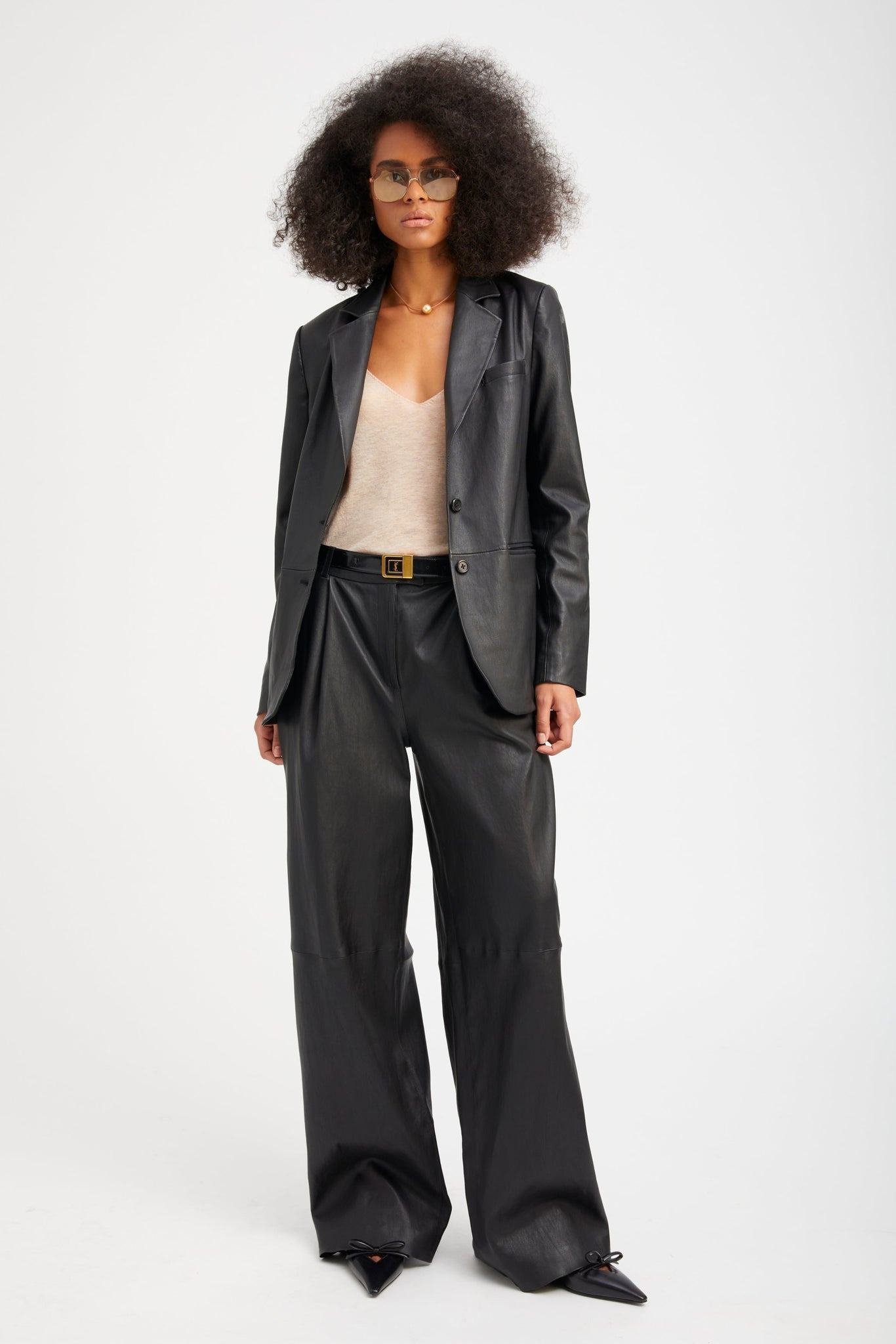 BLACK LEATHER CLASSIC BLAZER - 2