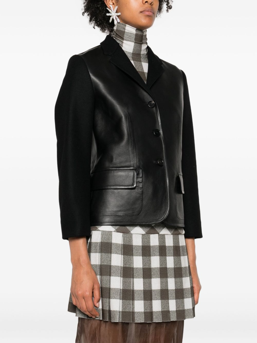 leather-paneled wool jacket - 3