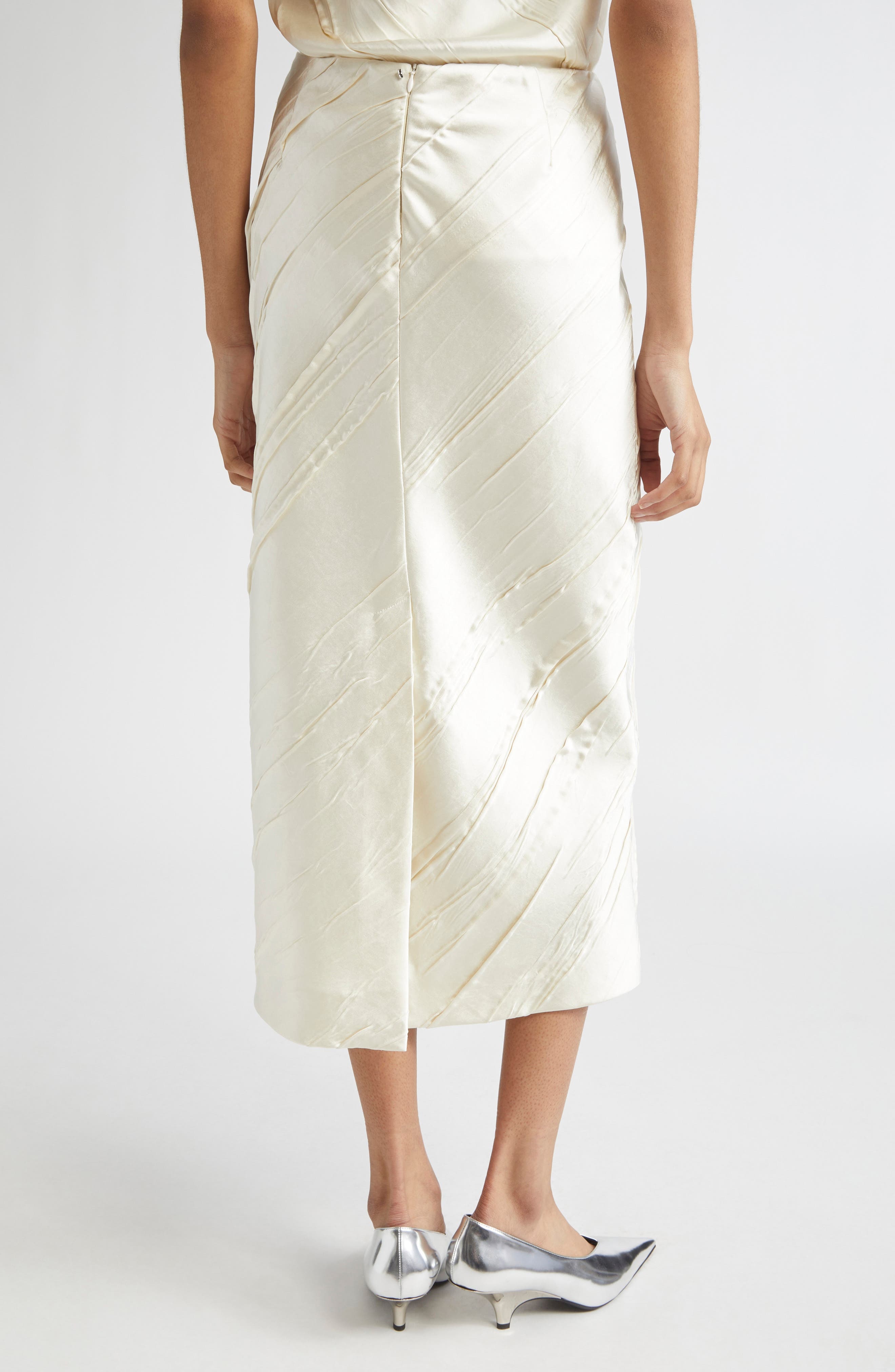 SPORTMAX Ruta Creased Satin Midi Skirt in Ivory at Nordstrom - 3