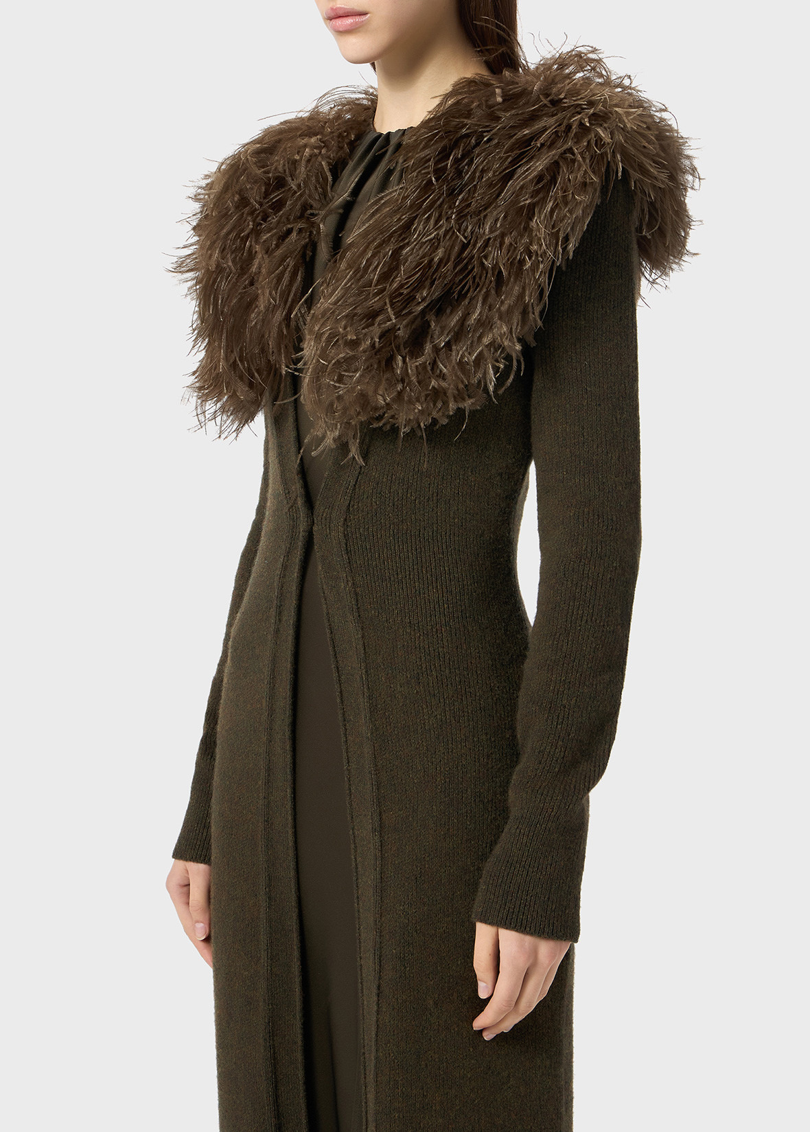 LONG CARDIGAN WITH FAUX FUR COLLAR - 5