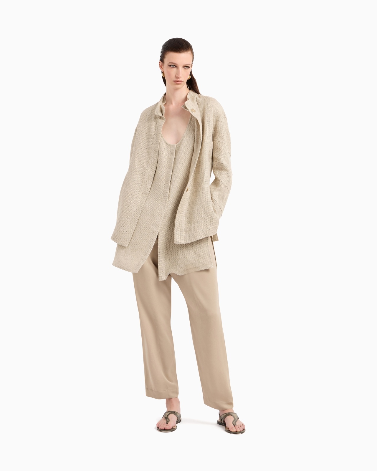 SINGLE-BREASTED JACKET IN LINEN GAUZE - 2