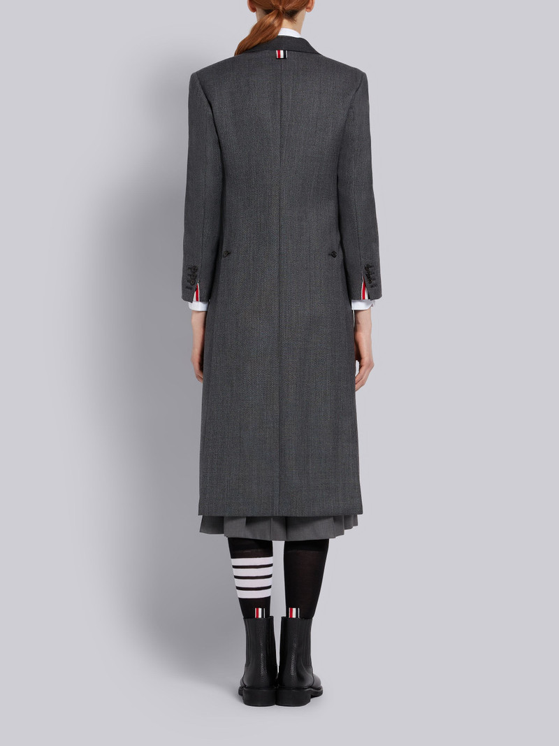 Medium Grey Combo Step Twill Wool Wide Lapel Overcoat 3