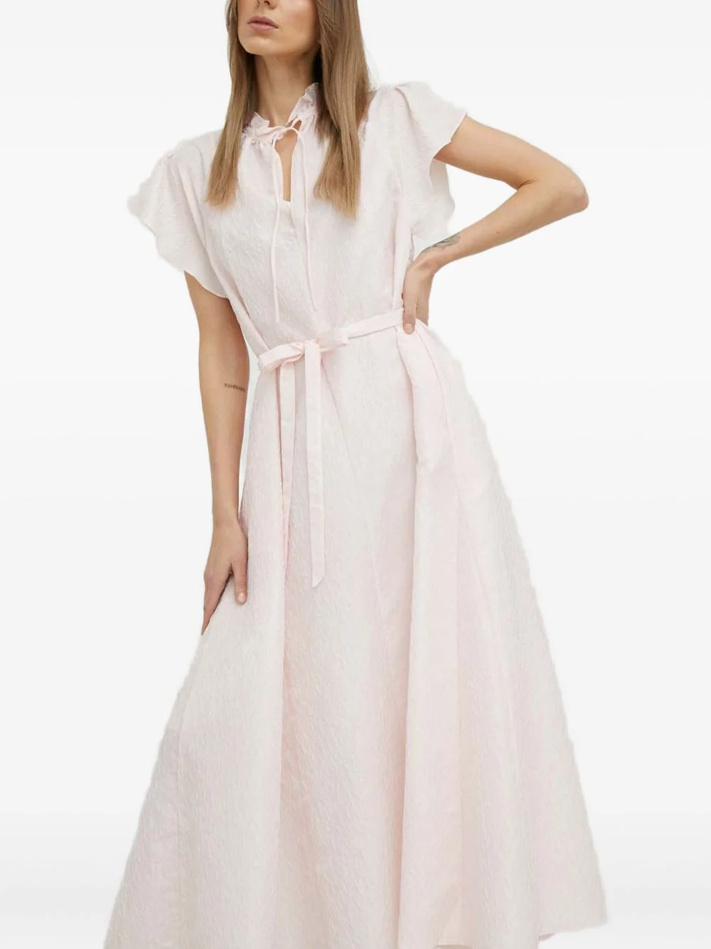 tie-neck belted midi dress - 1