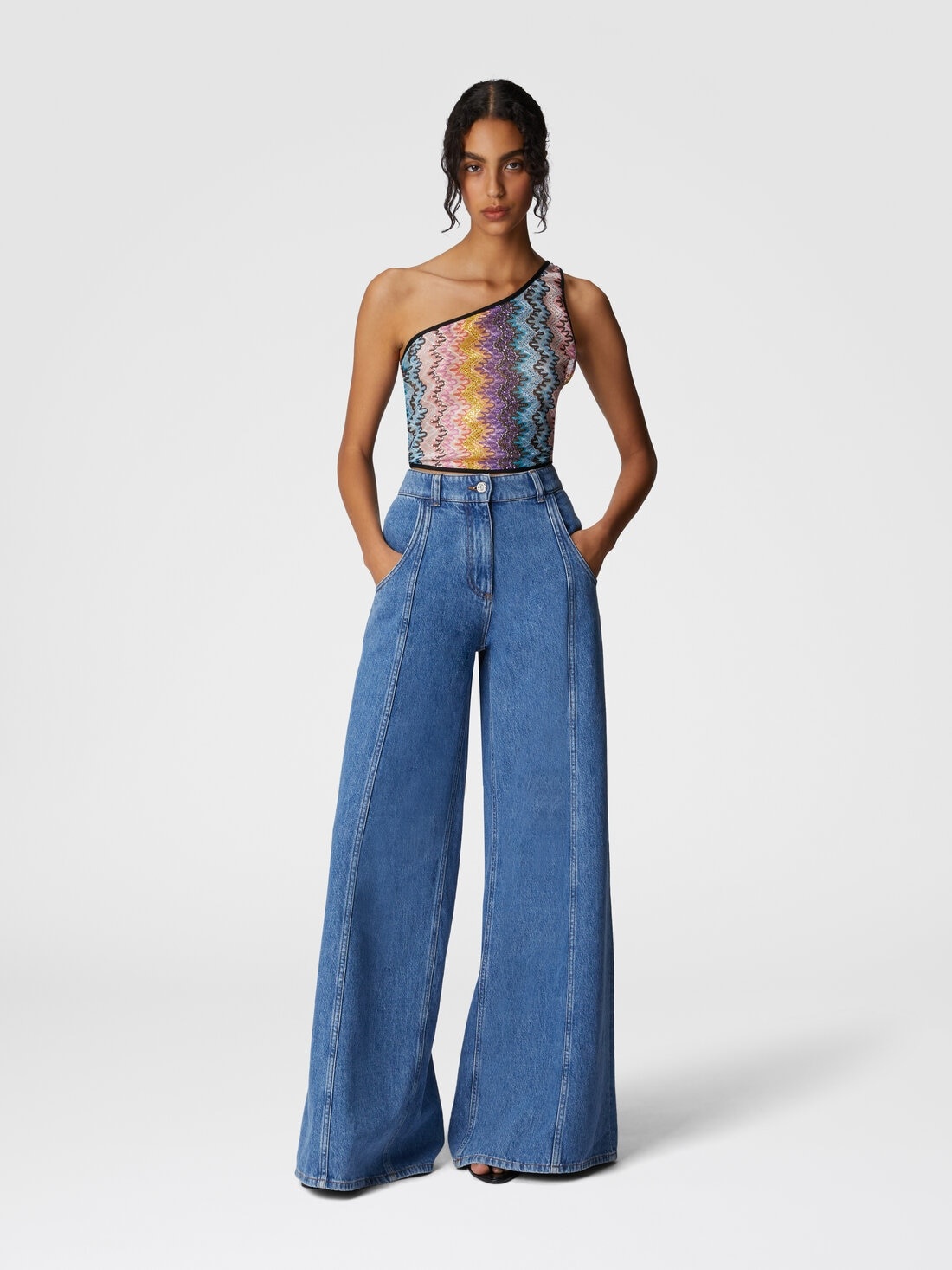 Printed lace one-shoulder top - 2