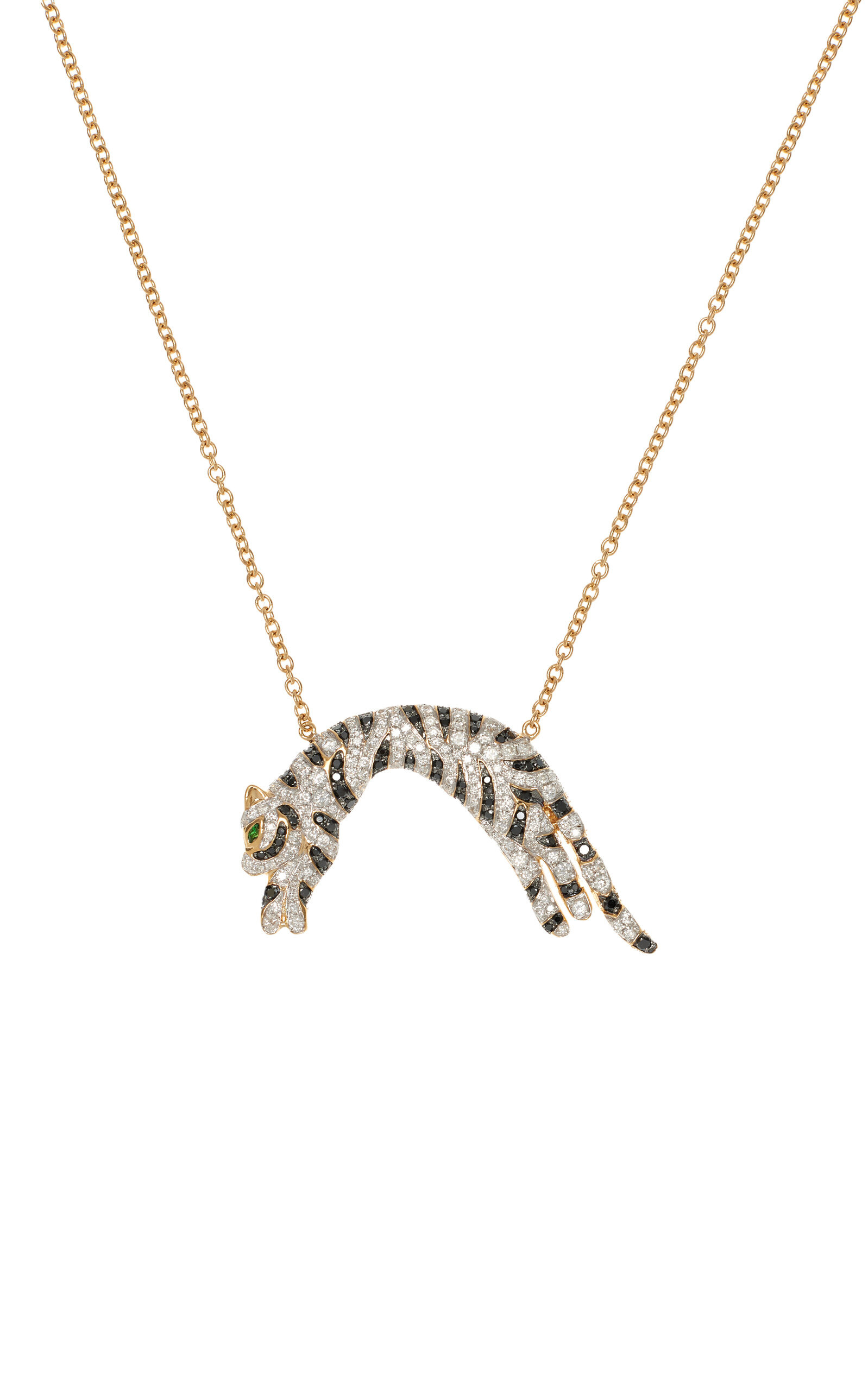 18k Yellow Gold Feline Necklace with Black Diamond & Tsavorite black - 3