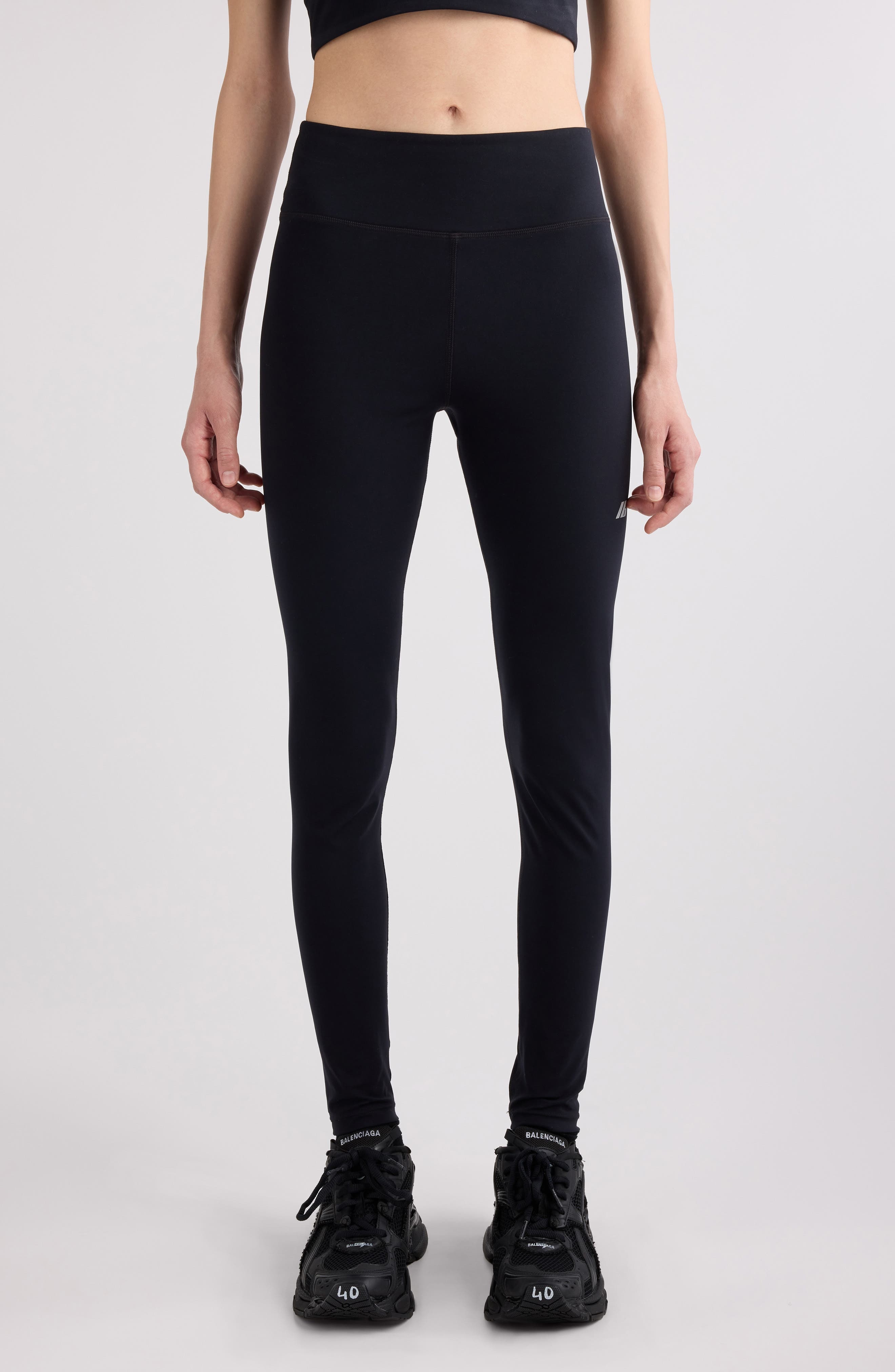 Balenciaga Logo Leggings in 1081 Black/Reflective at Nordstrom - 1
