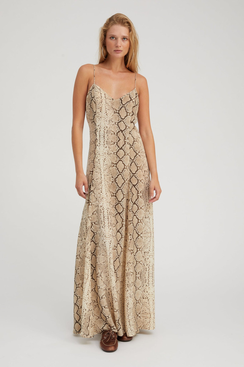 SPRWMN GREEN LEOPARD SILK MAXI DRESS outlook