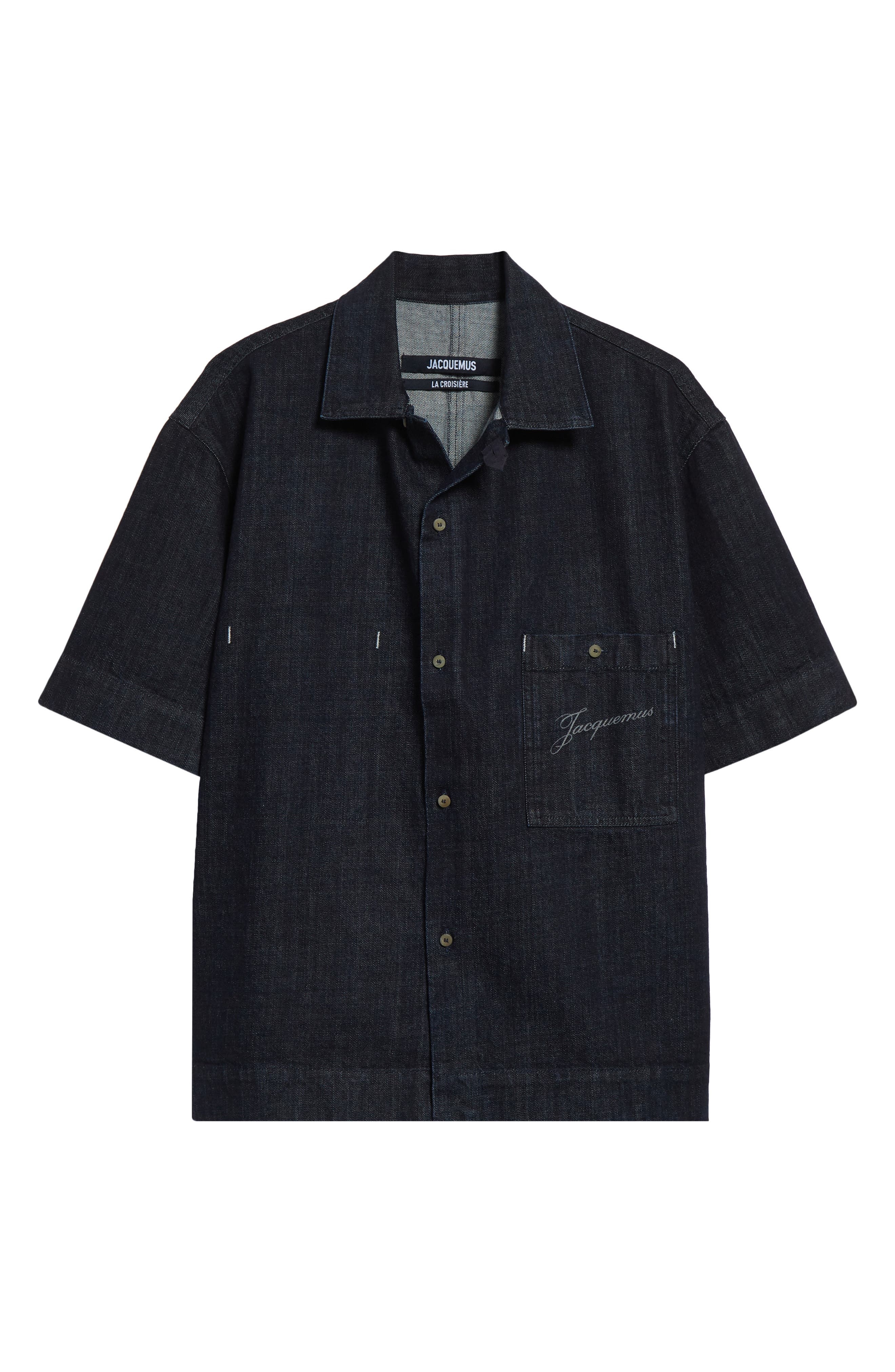 Jacquemus La Chemise de-Nîmes Aloe Denim Button-Up Shirt in Dark Navy at Nordstrom - 6