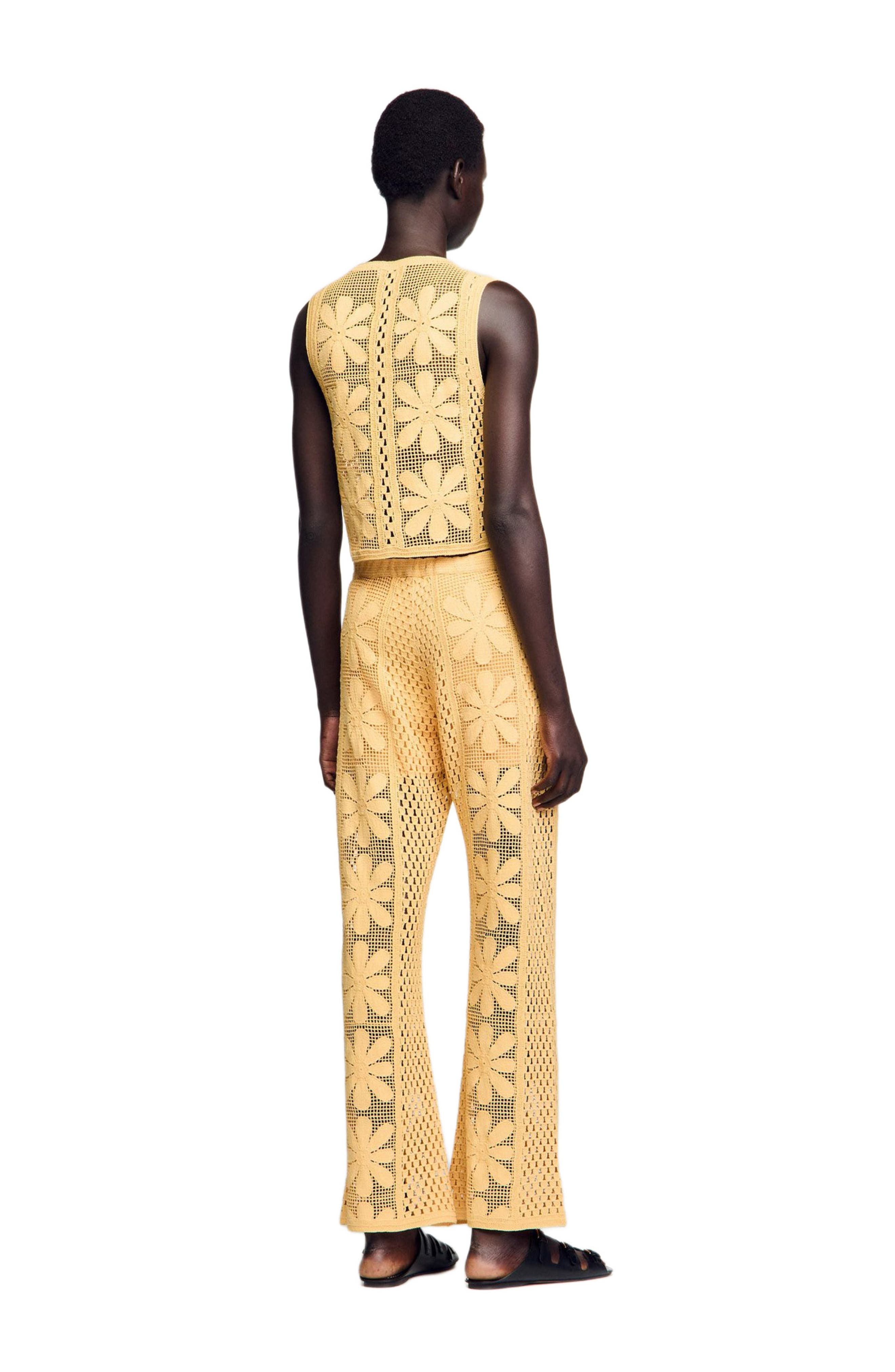 SANDRO Crochet straight-leg trousers in Yellow at Nordstrom - 2