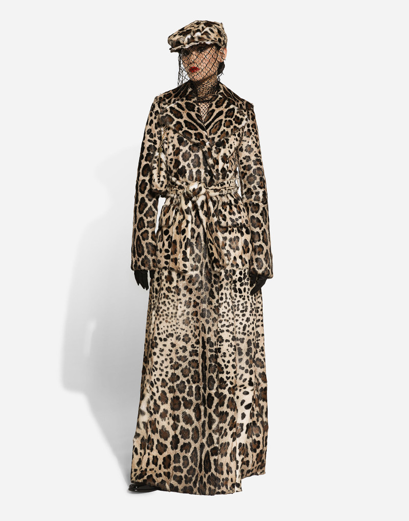 Dolce & Gabbana Leopard-print goatskin flat cap with veil outlook