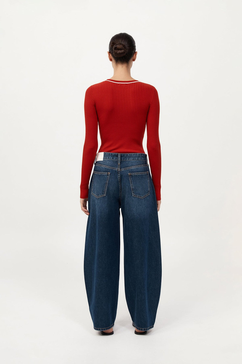 Fine Line Long Sleeve Top - Red / Off White 6