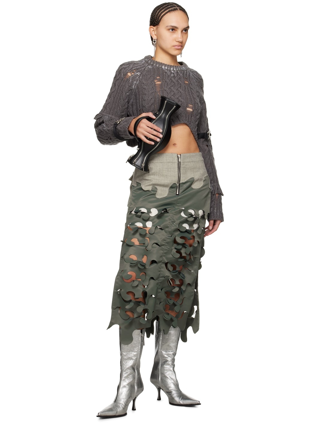 Khaki Laser Cut Maxi Skirt - 4