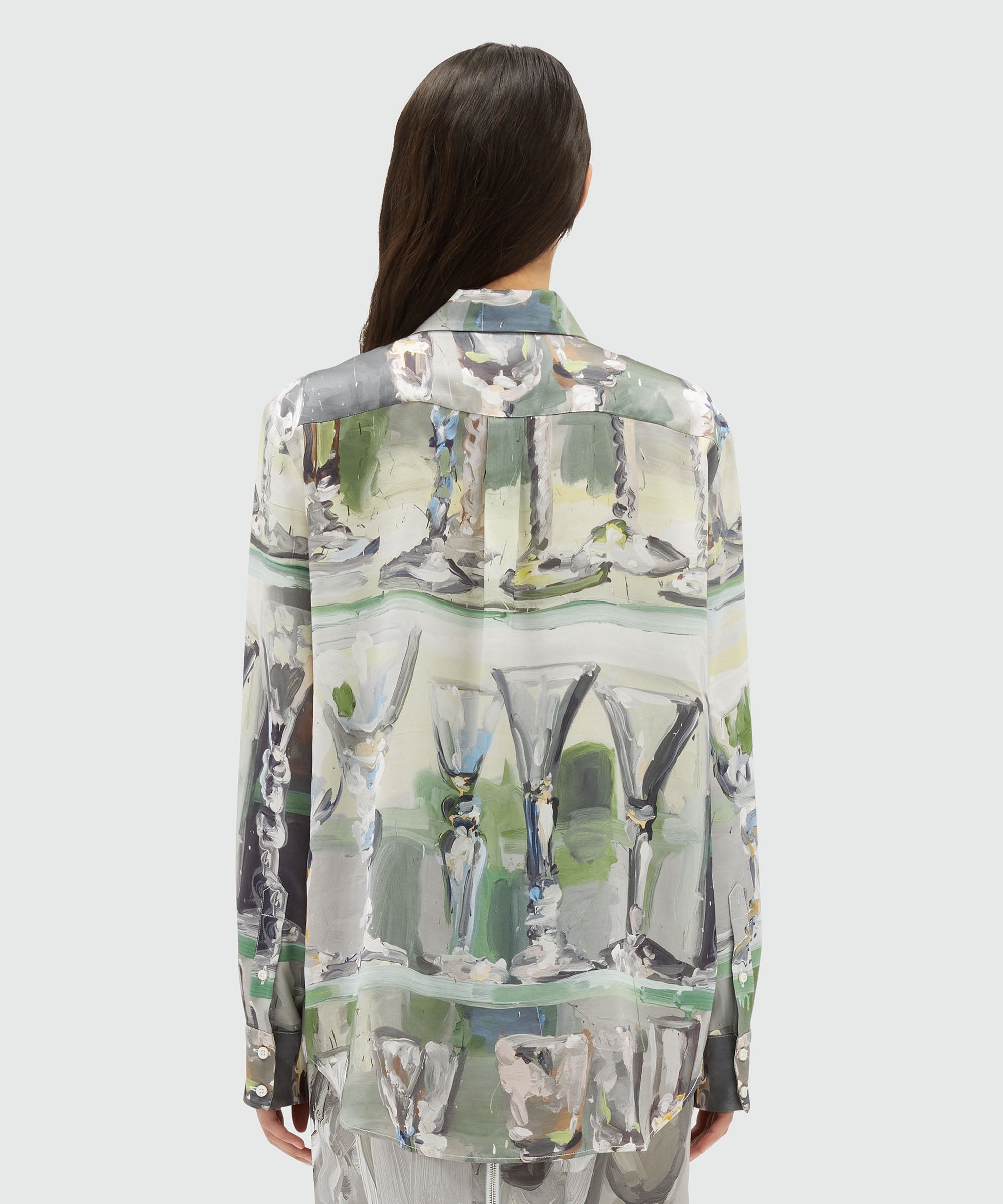 Fluid satin shirt with "Glass" print - 3