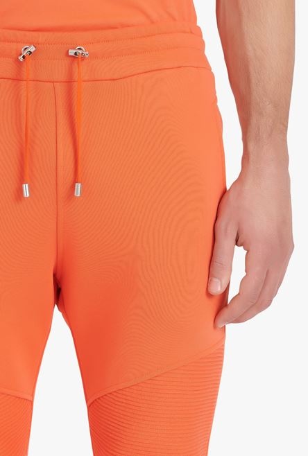 Orange cotton sweatpants with black Balmain Paris logo print - 6