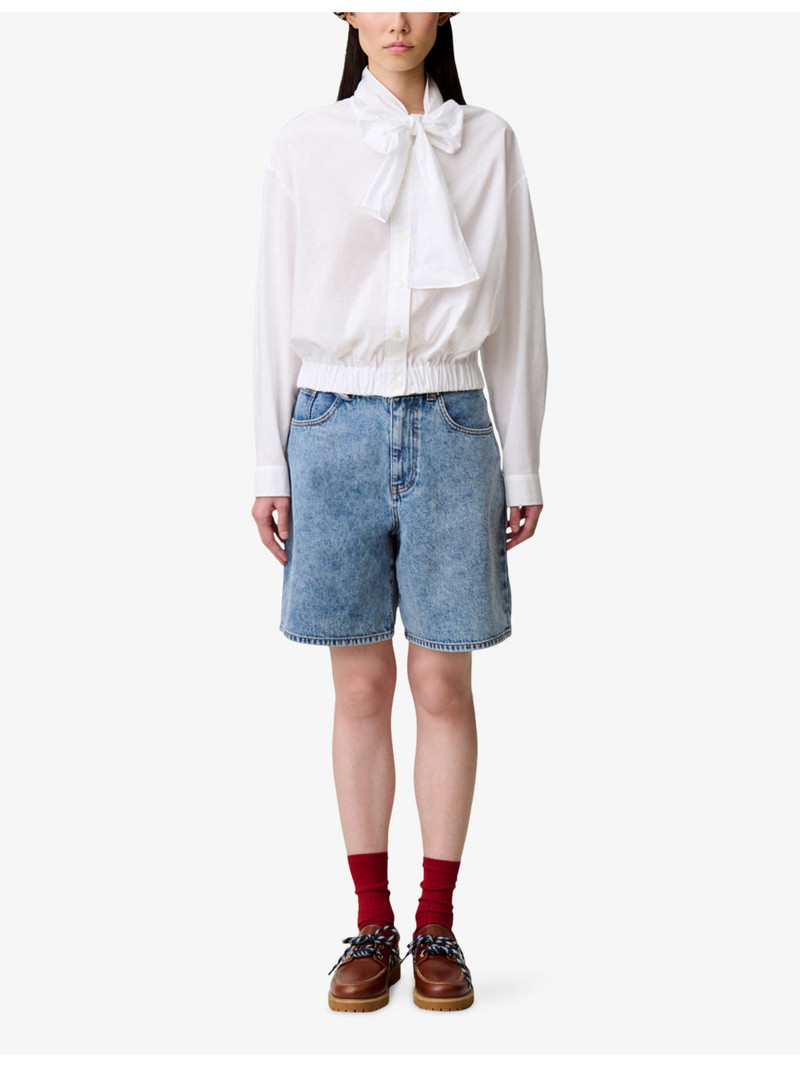 Claudie Pierlot Pussybow Long-Sleeved Cotton-Poplin Blouse outlook