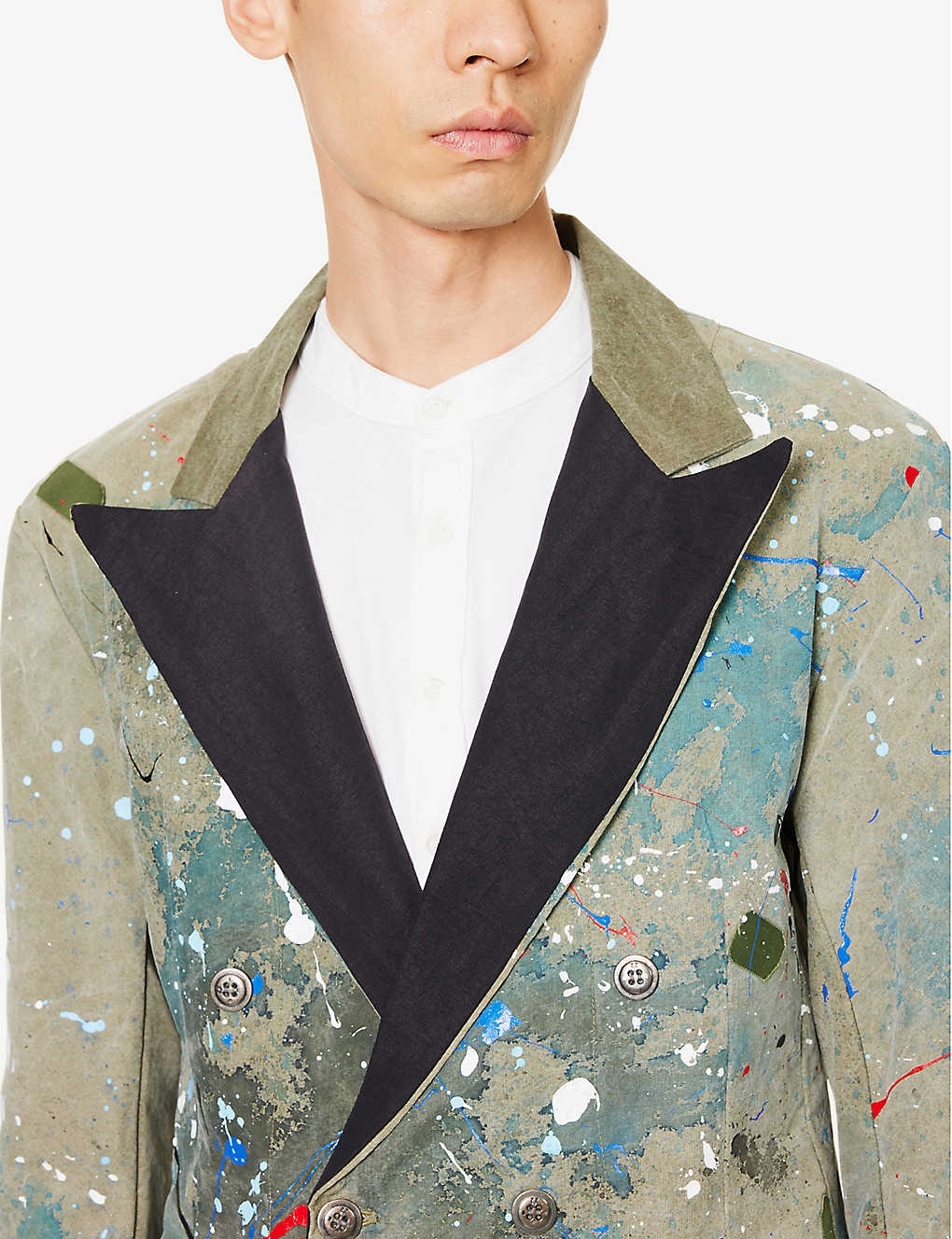 Paint-splattered peak-lapel relaxed-fit cotton-blend blazer - 5