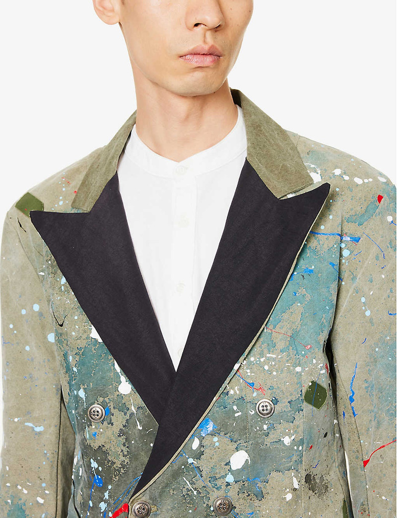 Paint-splattered peak-lapel relaxed-fit cotton-blend blazer 5