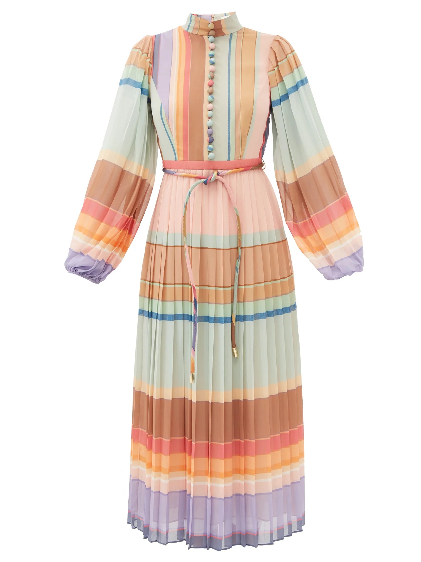 Rainbow striped crepe de Chine midi dress - 1