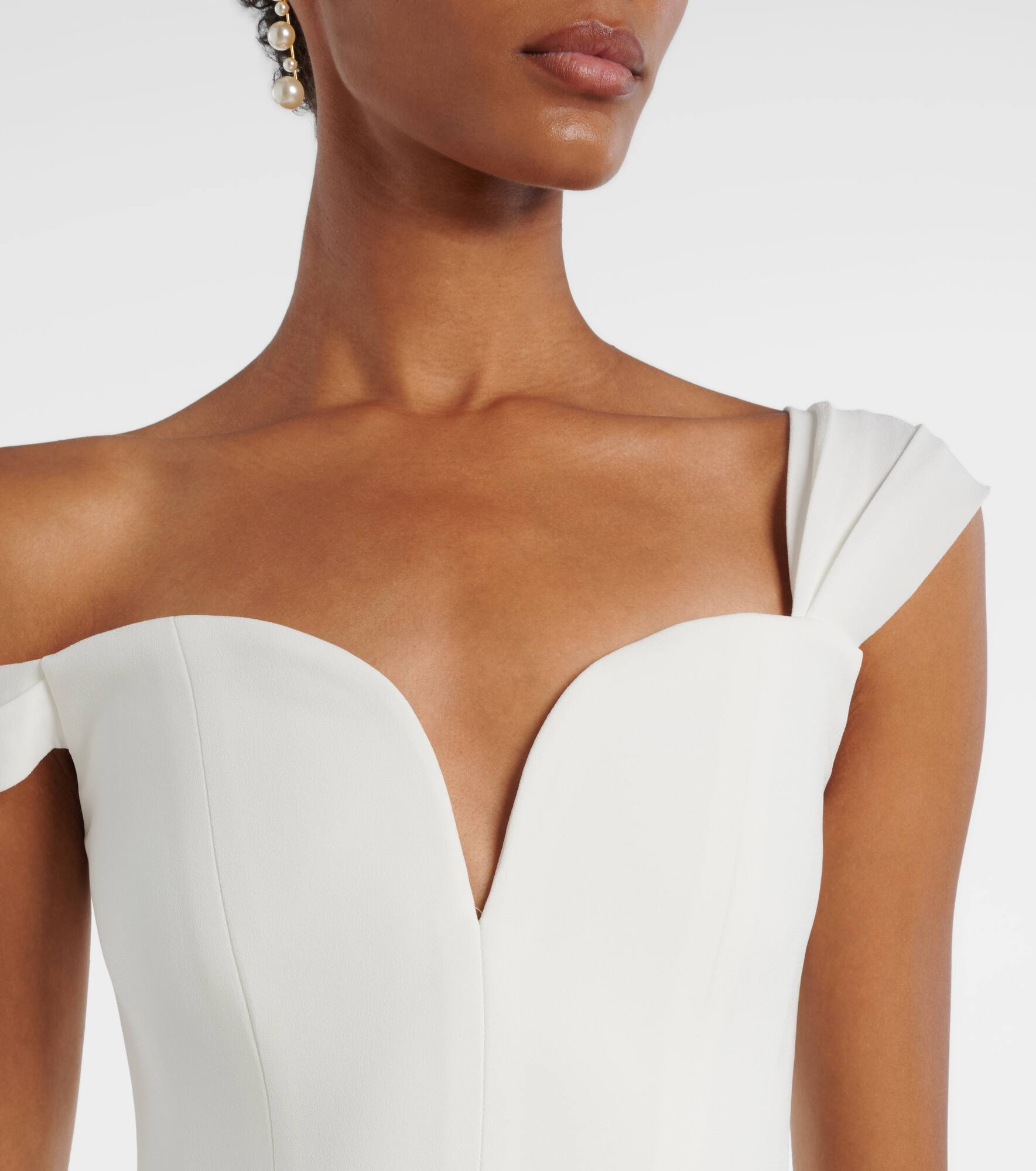 Bridal draped off-shoulder crêpe corset gown - 4