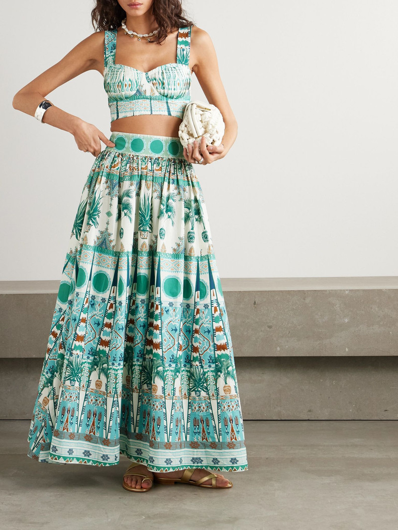 EMPORIO SIRENUSE Ombretta gathered printed cotton-poplin maxi skirt Green outlook
