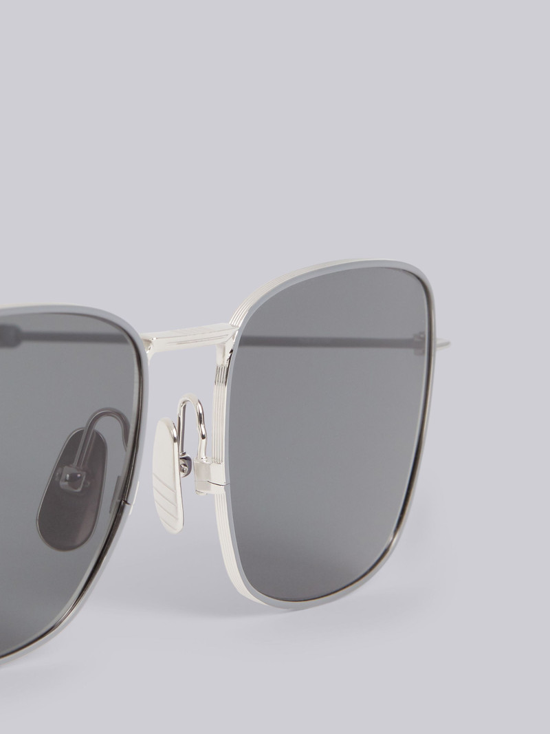 Thom Browne TB117 - Silver Oversized Squared Aviator Sunglasses outlook