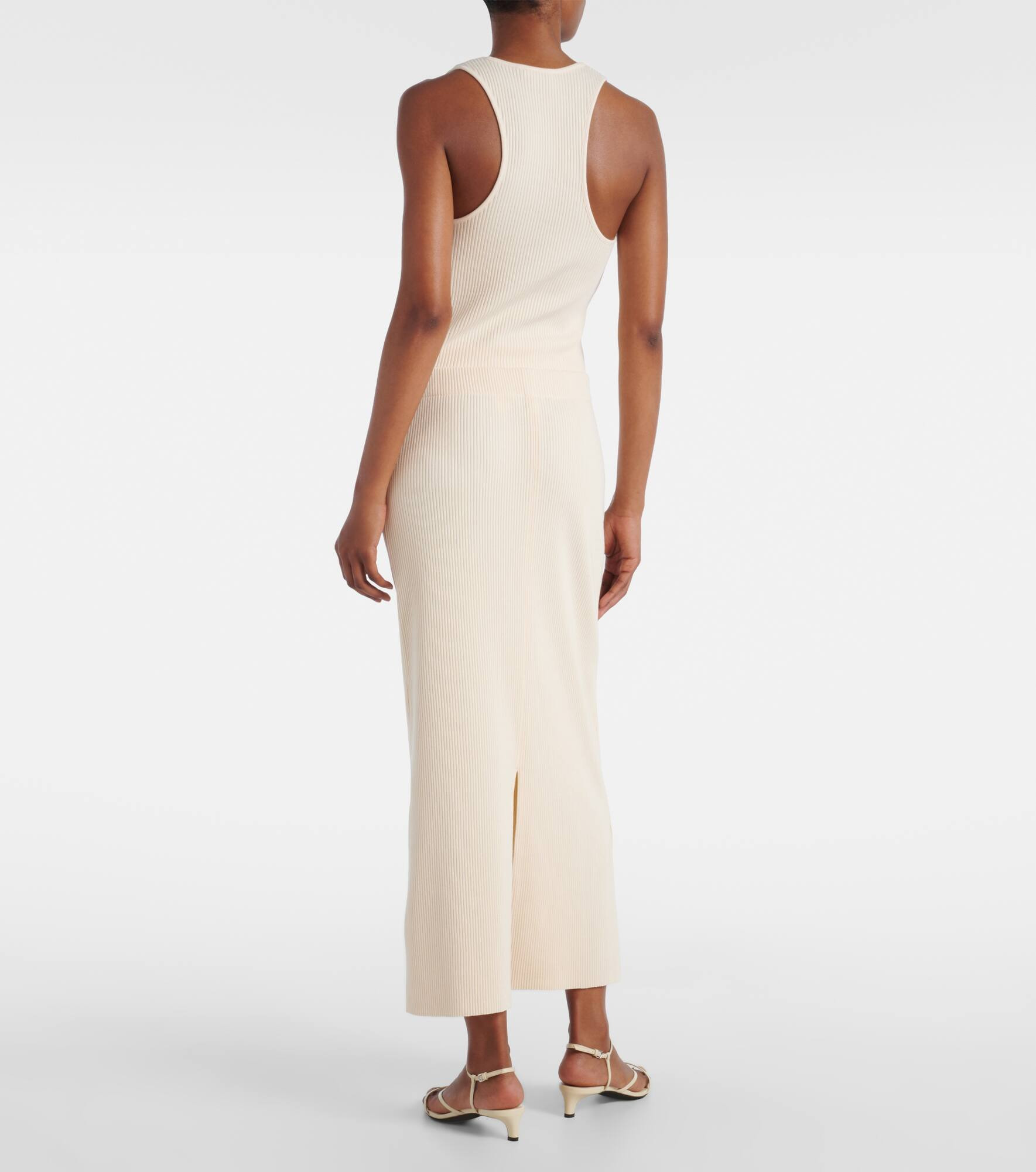 Ribbed-knit cotton-blend midi skirt - 3