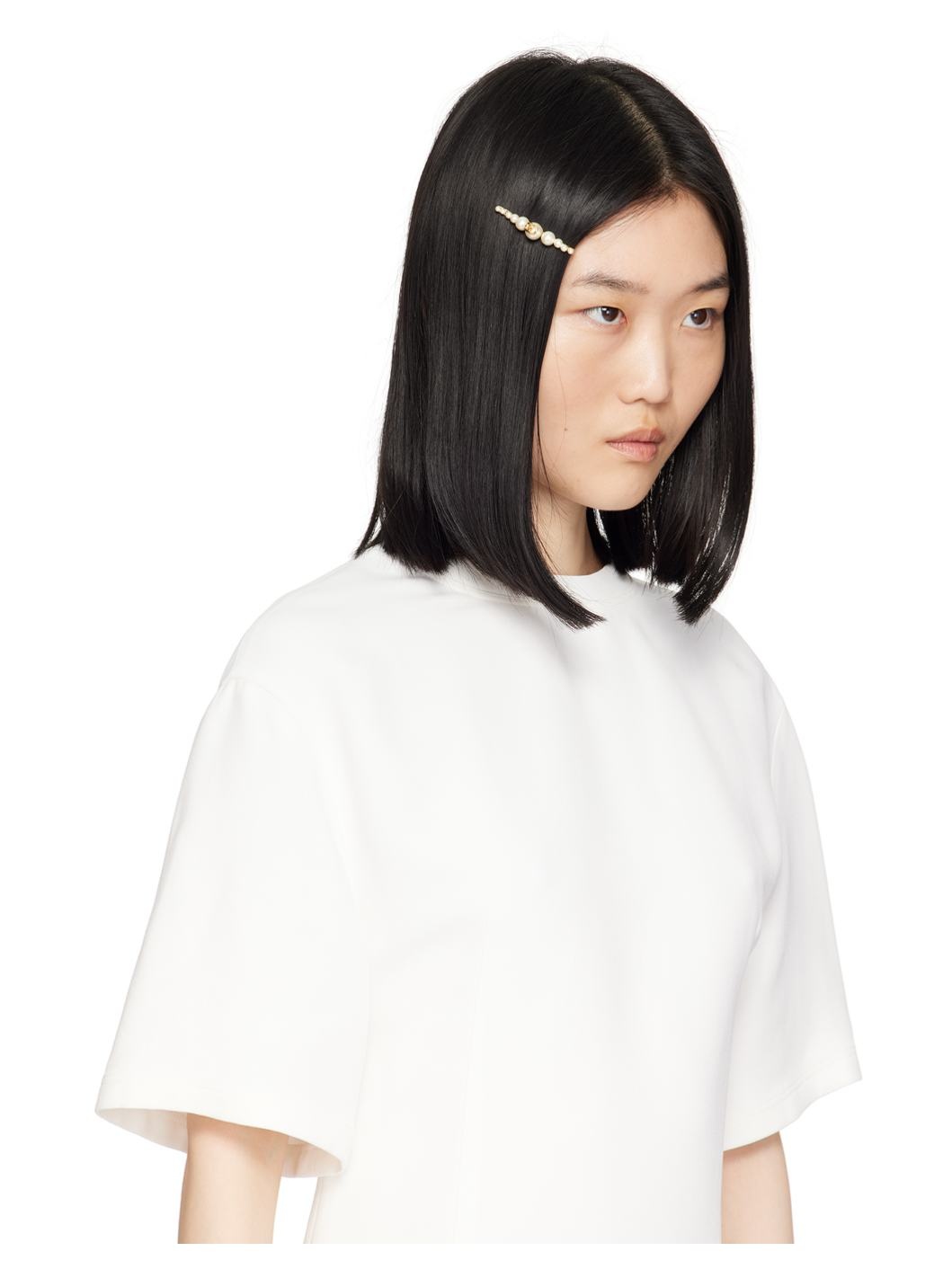 Gold & White VLogo Signature Metal Pearl Hair Clip - 3