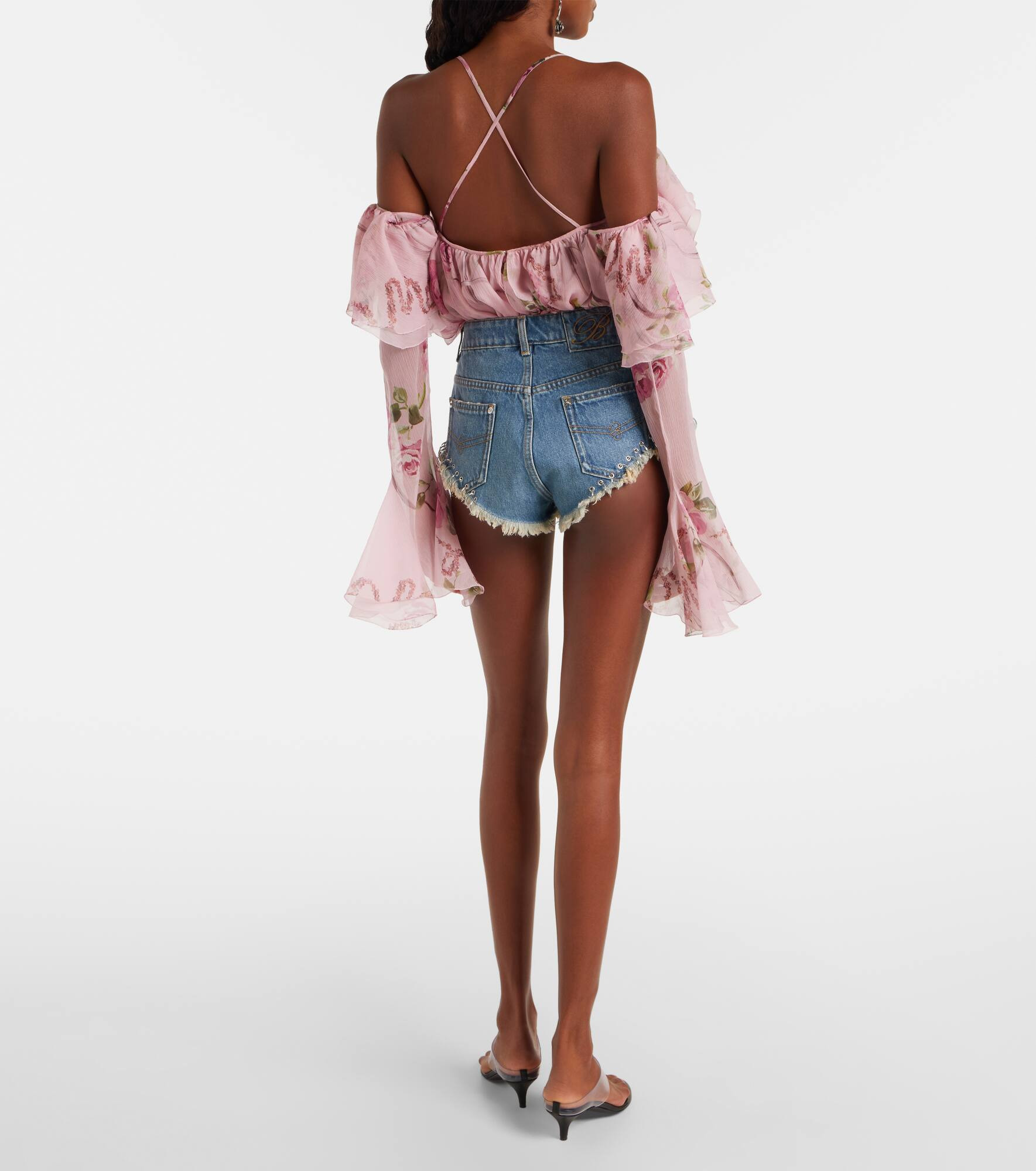 Embellished denim shorts - 3