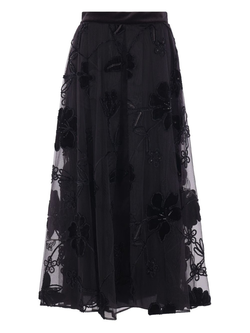 floral-embroidery textured midi skirt 1
