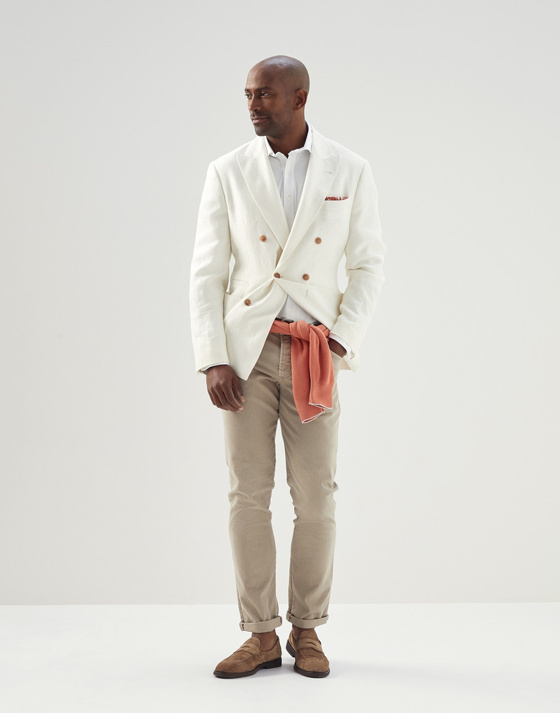 Brunello Cucinelli Lightweight dyed denim slim fit five-pocket trousers outlook