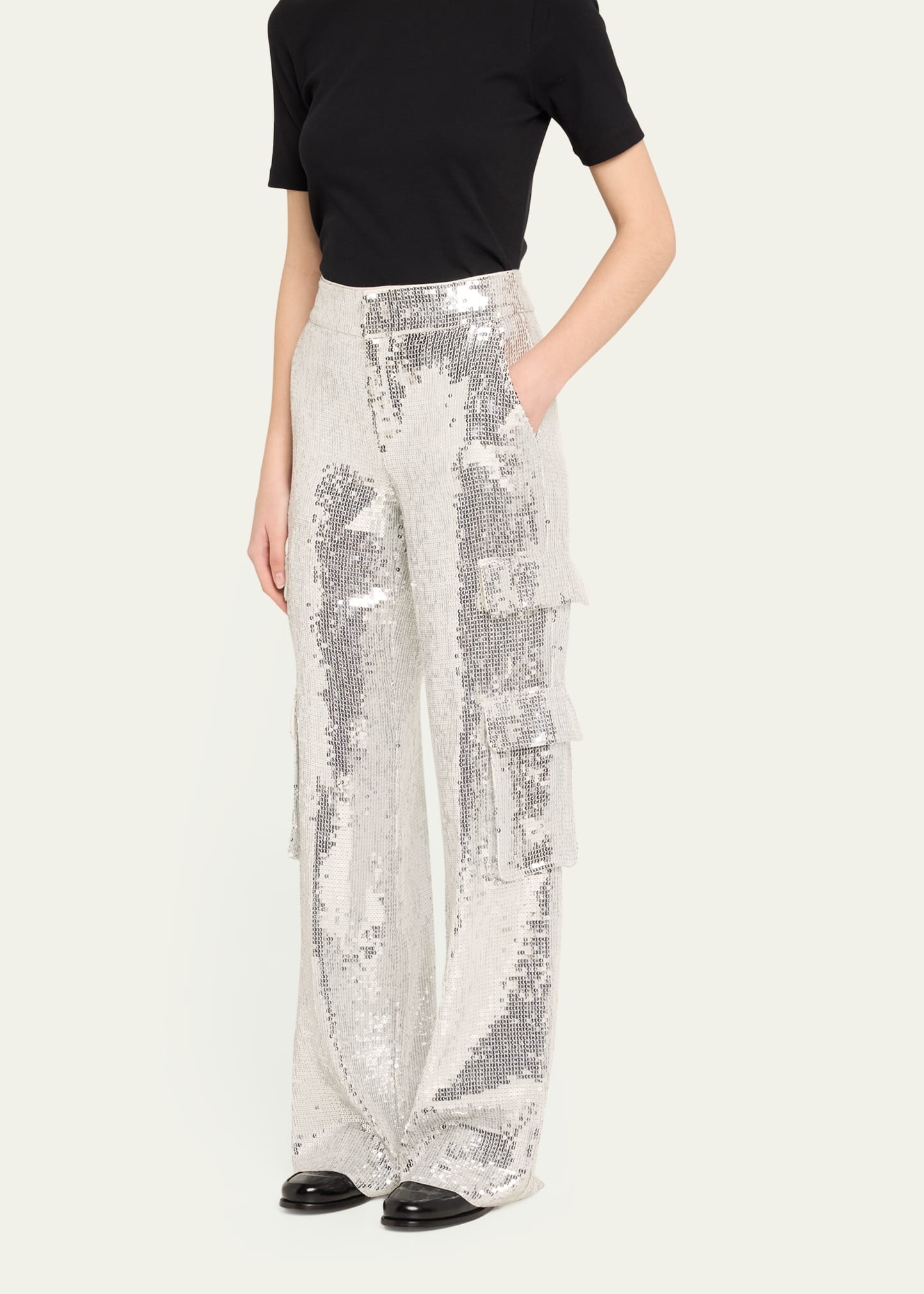 Hayes Sequined Wide-Leg Cargo Pants - 4