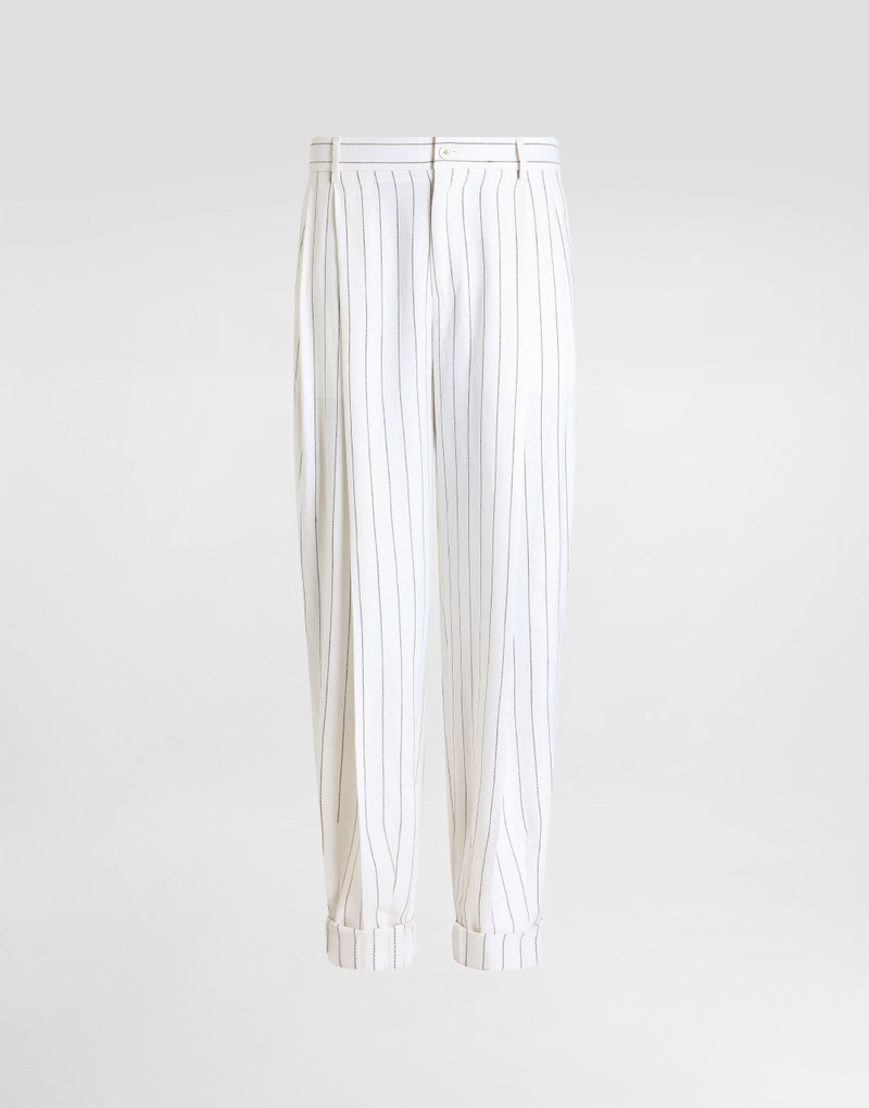 Pinstripe linen-blend pants with double darts 1