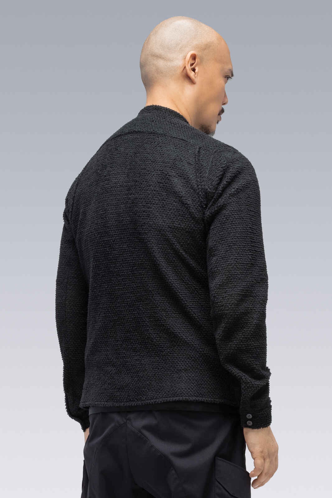 LA6B-AD Lofted Knit Fiber Long Sleeve Shirt Black - 3