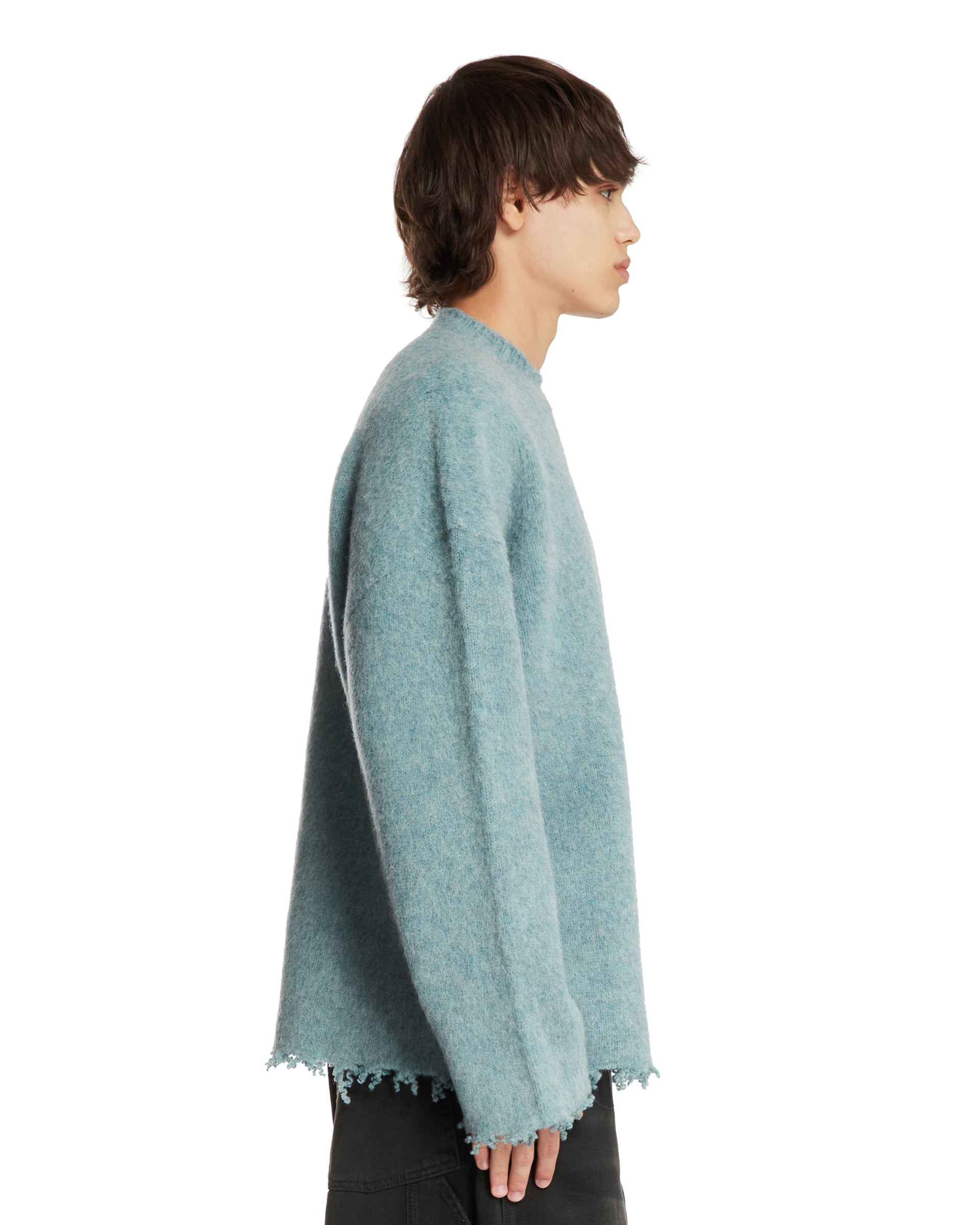 Light Blue Sweater with Fringed Hem - 5