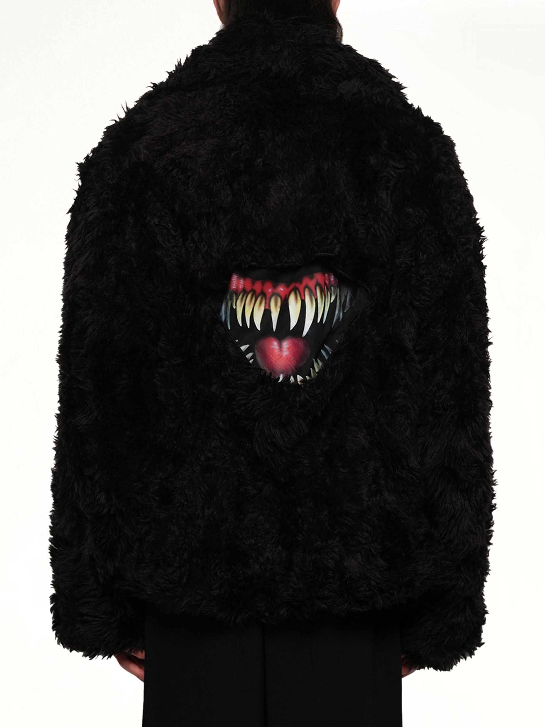 Sinister Mouth Faux Fur Jacket in Black - 5