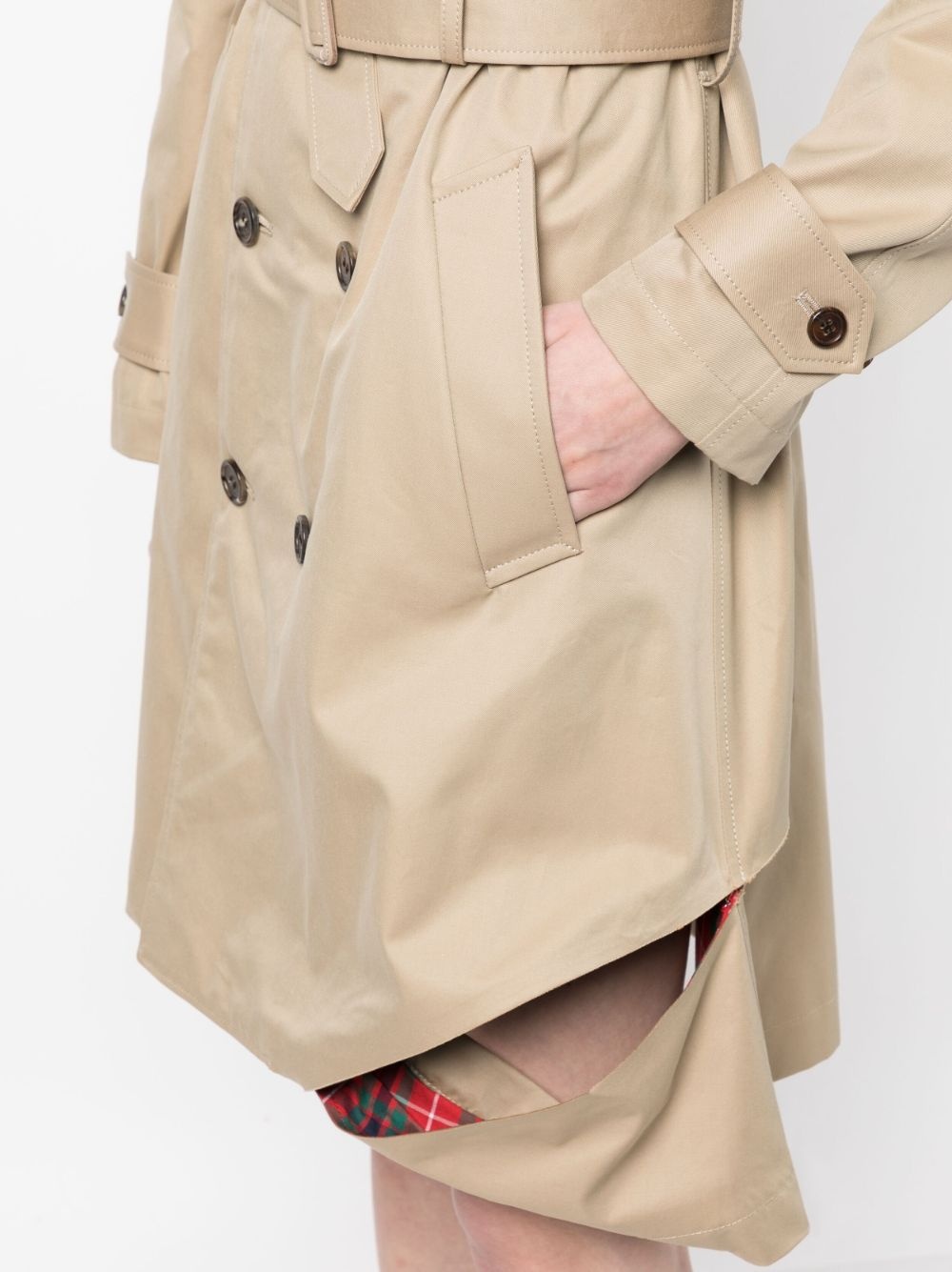 belted-waist above-knee trench coat - 5