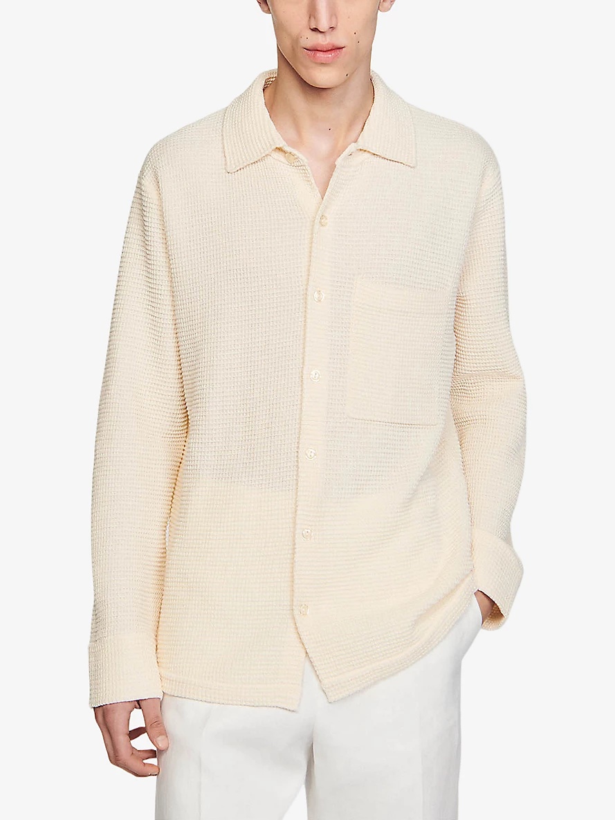 Patch-pocket oversized knitted shirt - 3