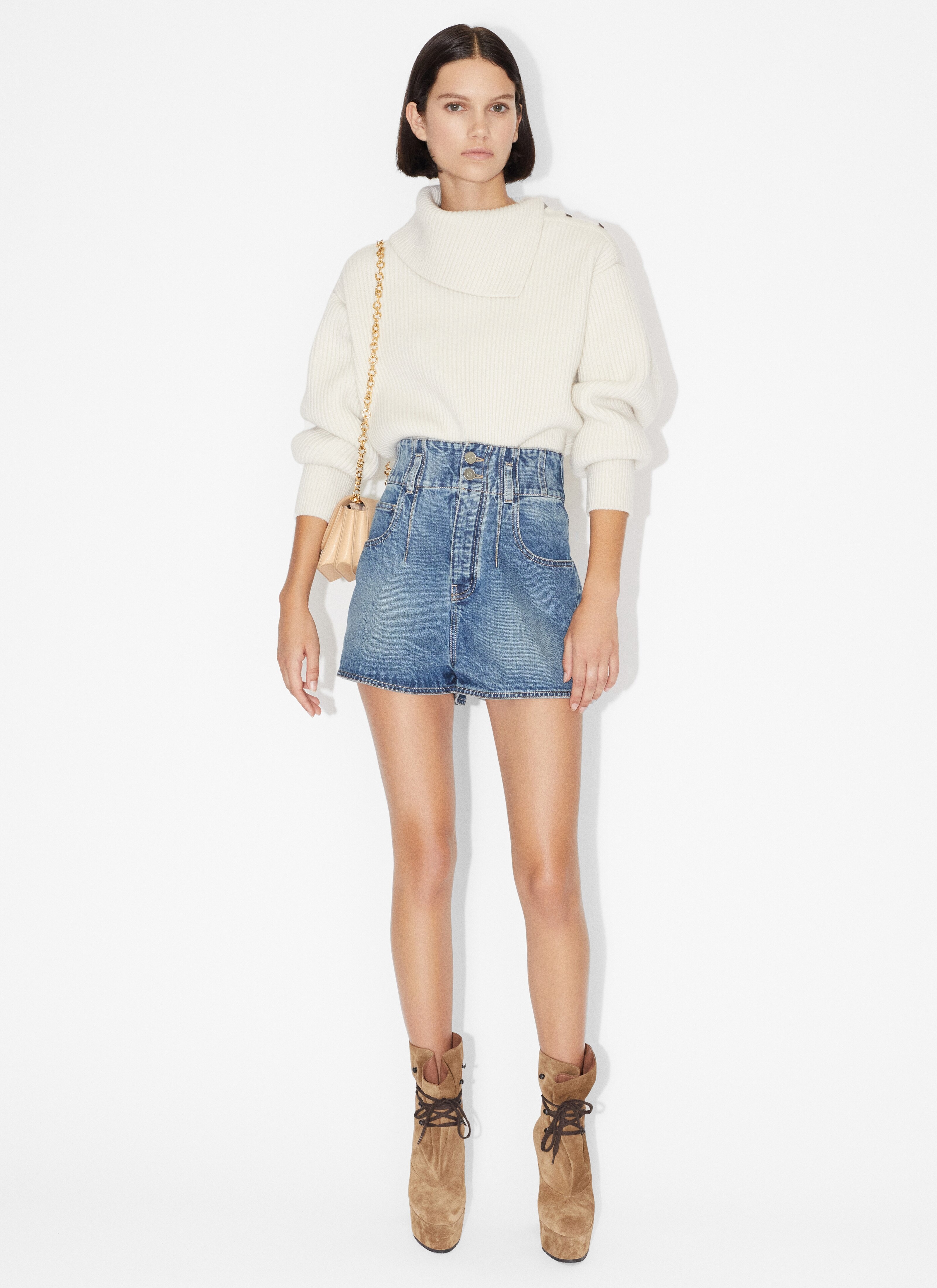 HIGH-WAIST DENIM SHORTS - 2