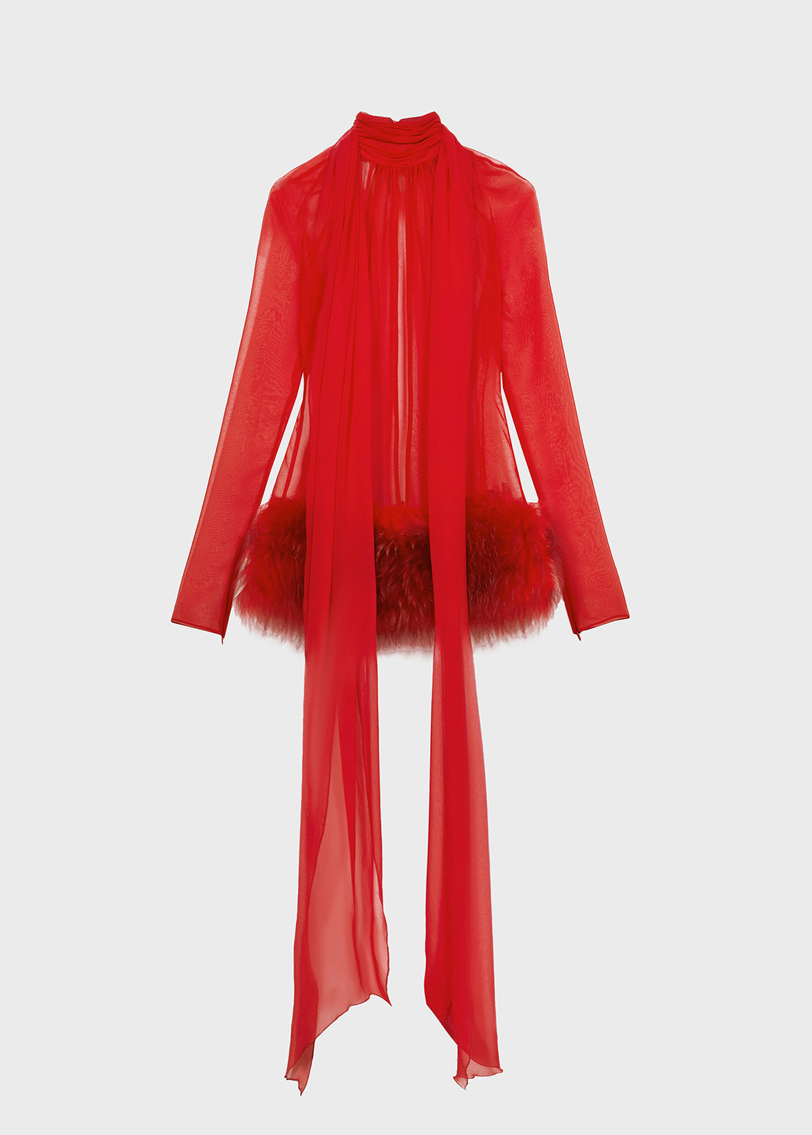 SILK GEORGETTE DRESS WITH FUR - 1