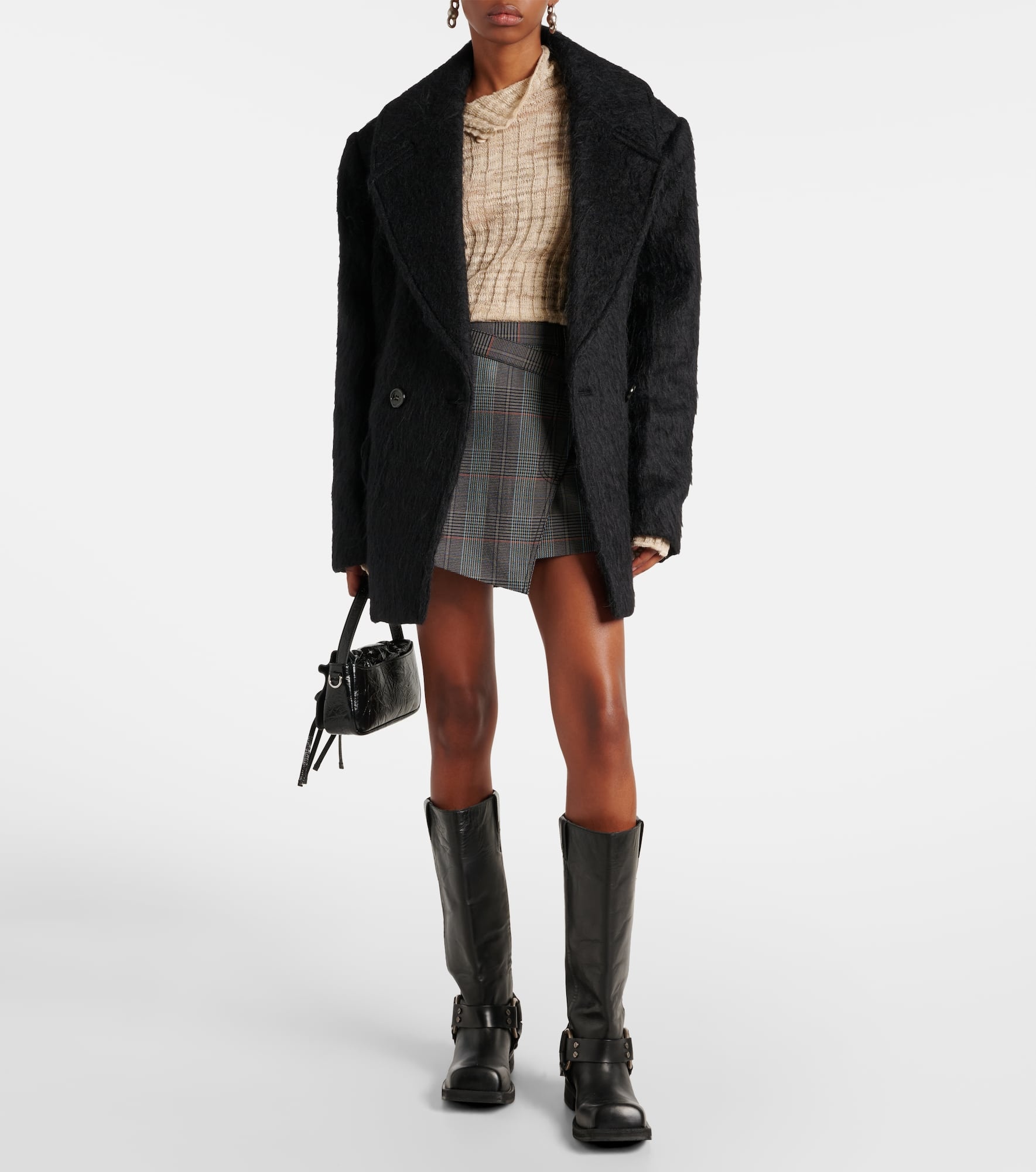 Irinna wool-blend plaid wrap skirt - 2