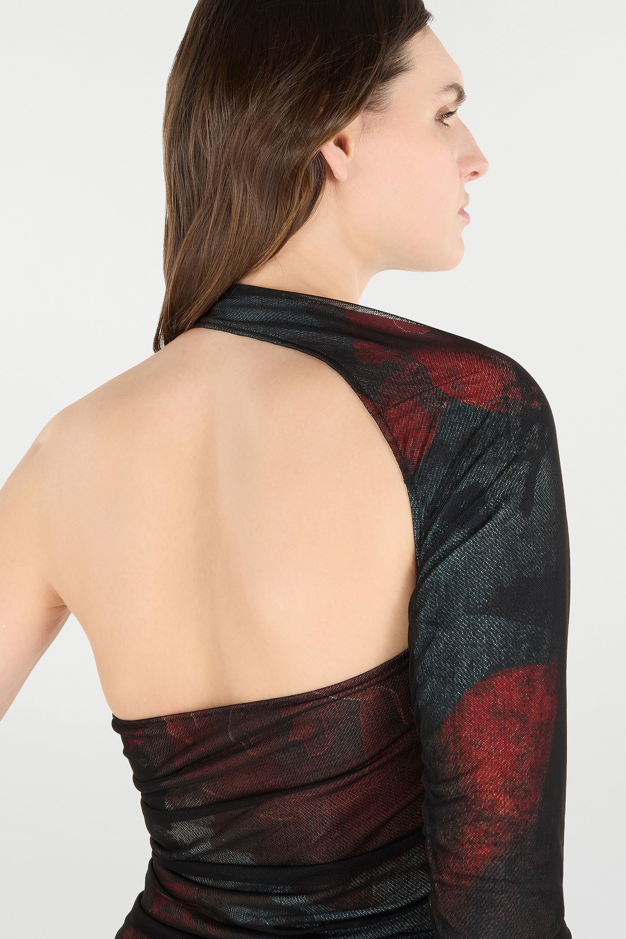 One-Sleeve Sweater With Rose And Snake - 7