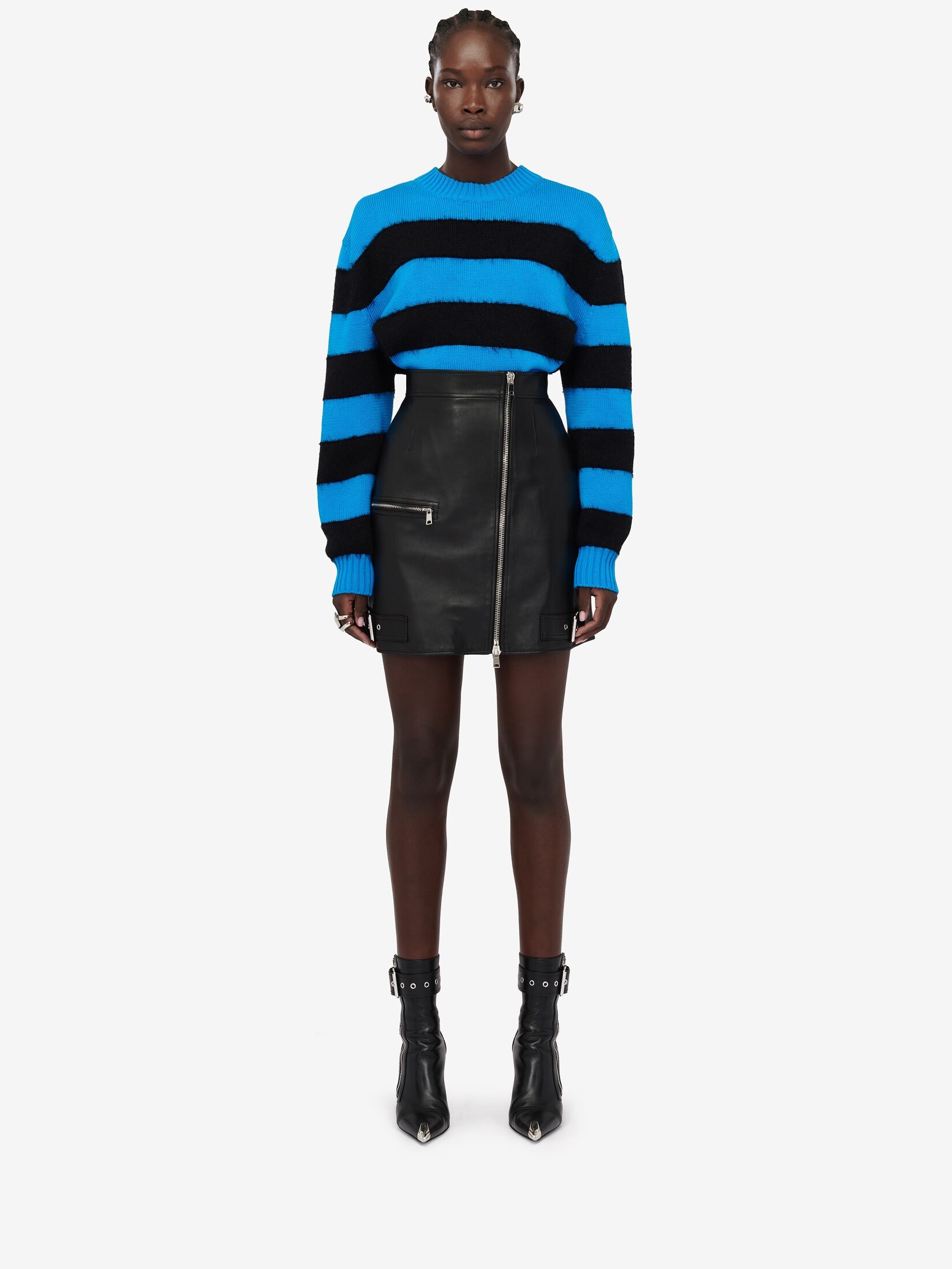 Women's Striped Crew-neck Jumper in Lapis Blue/black - 2