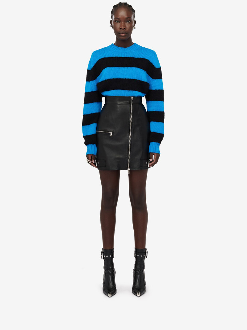 Alexander McQueen Women's Striped Crew-neck Jumper in Lapis Blue/black outlook