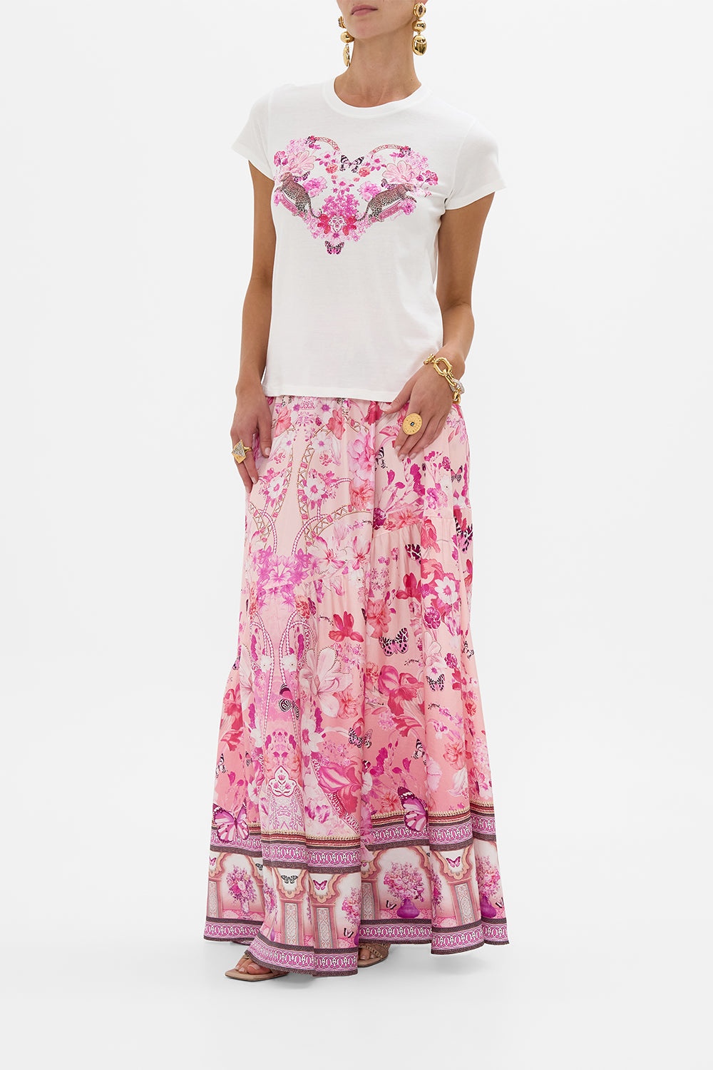 SLIM FIT ROUND NECK T-SHIRT - WHITE/ PINK - 4