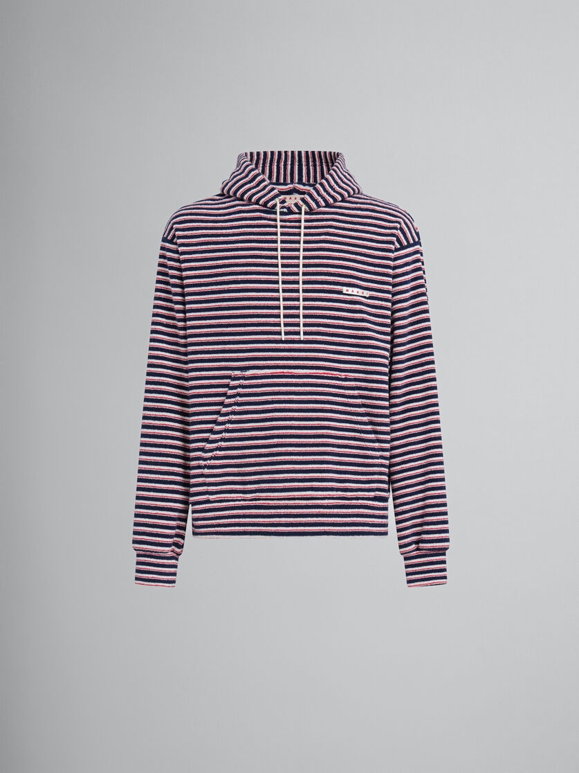 RED AND BLUE STRIPED TERRY HOODIE - 1